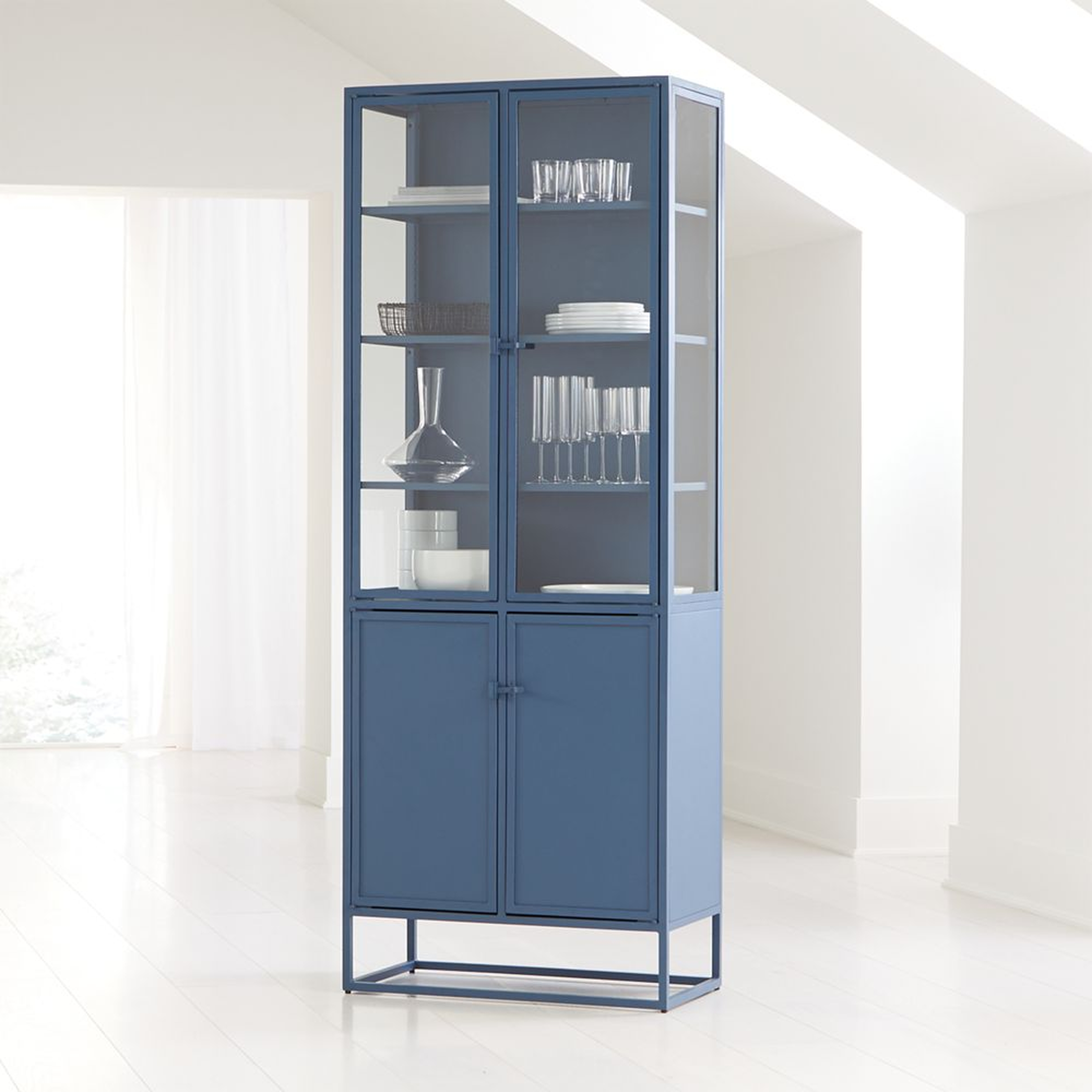Casement Blue Tall Metal Cabinet - Crate and Barrel