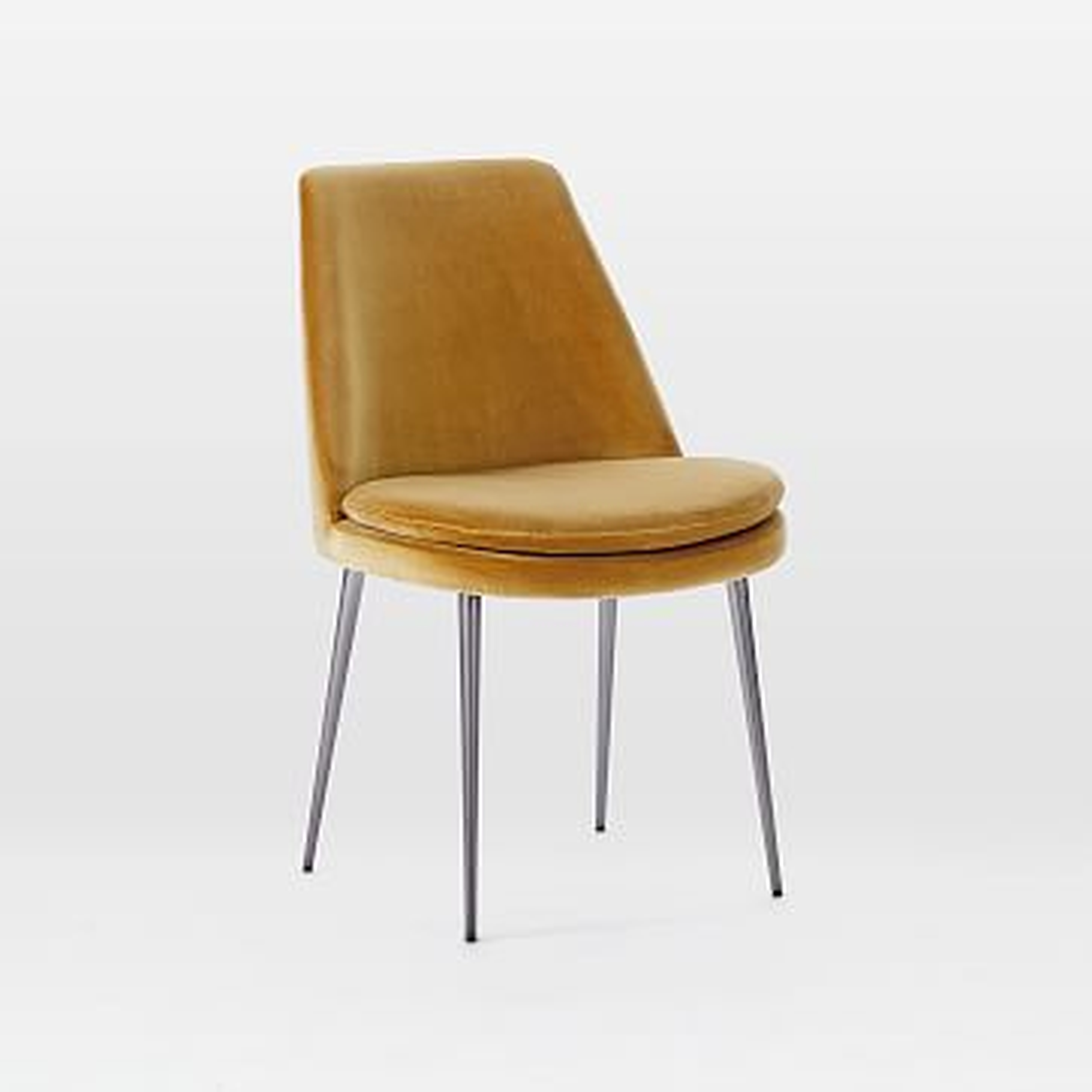 Finley Low-Back Upholstered Dining Chair, Astor Velvet, Saffron, Gunmetal - West Elm