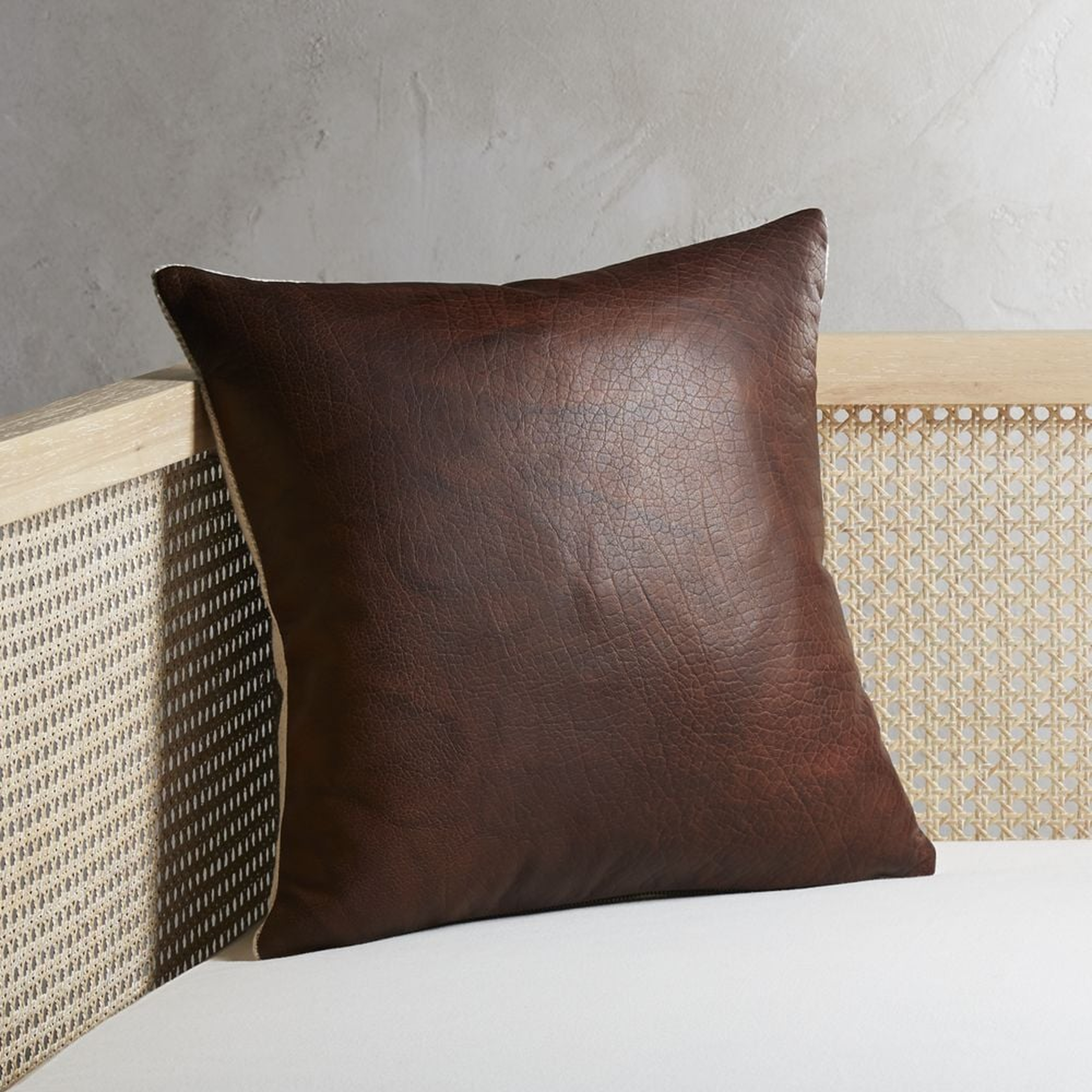 "16"" Branca Dark Brown Leather Pillow with Feather-Down Insert" - CB2