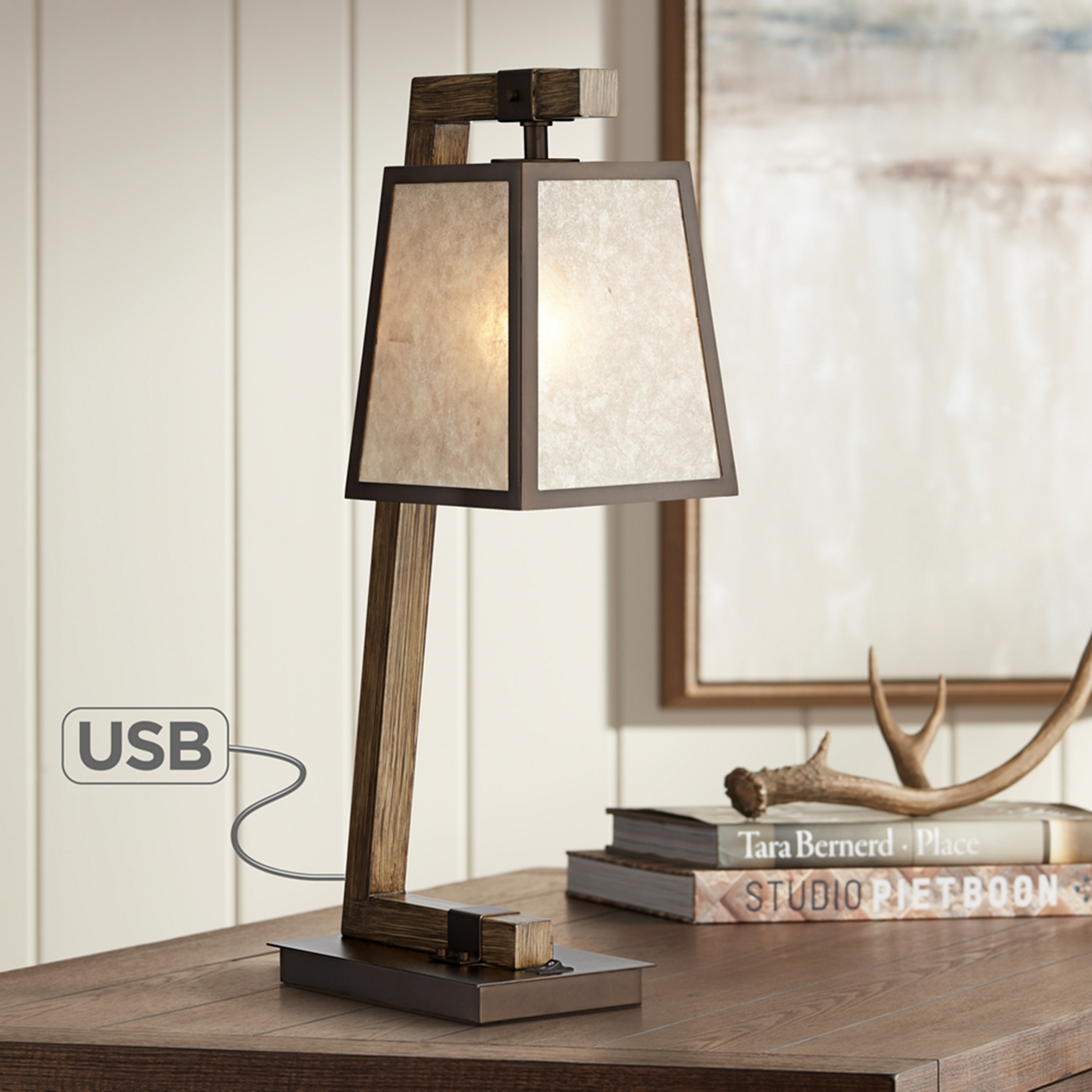 Tribeca Mica Shade Metal Table Lamp with USB Port - Style # 53X31 - Lamps Plus