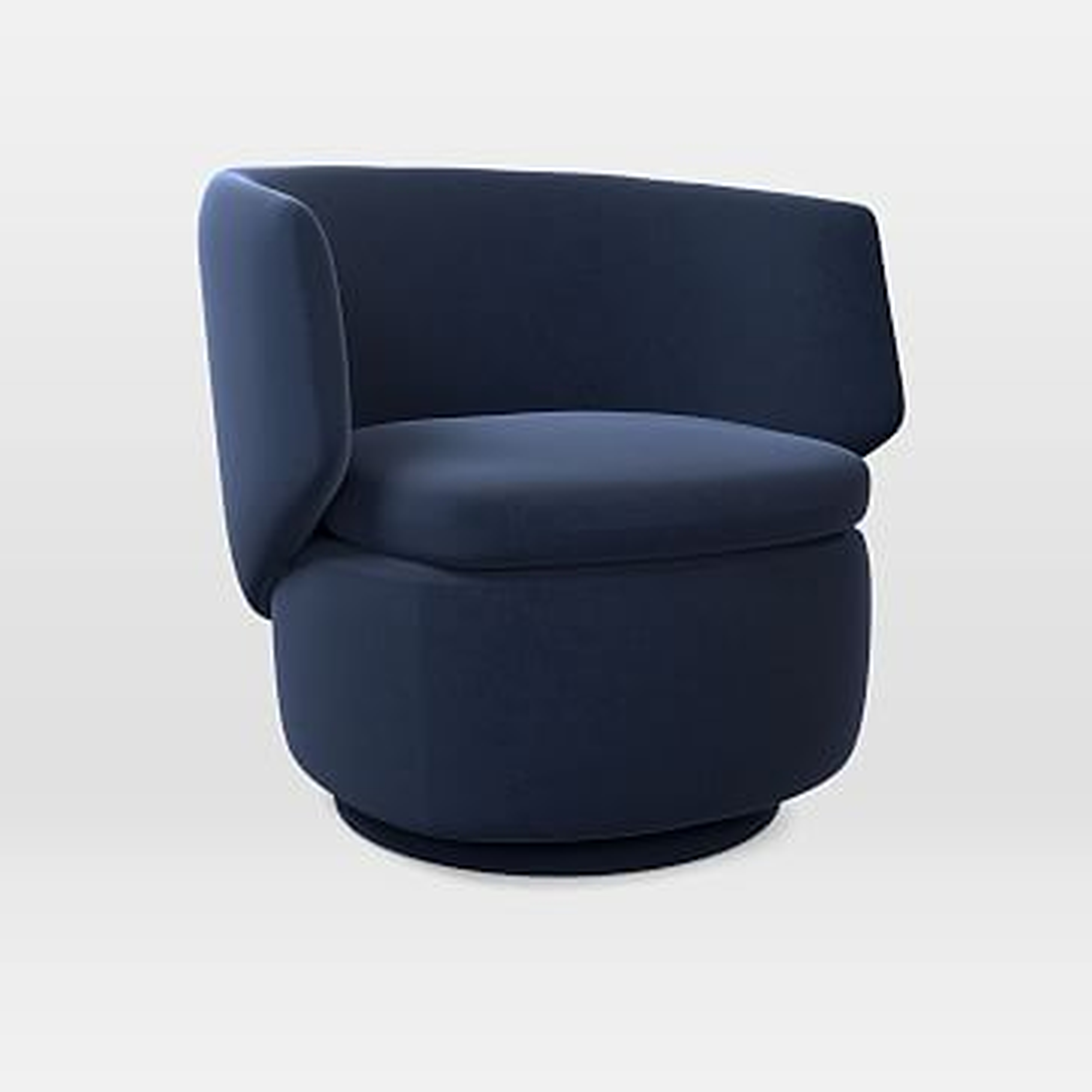 Crescent Swivel Chair, Performance Velvet, Ink Blue - West Elm
