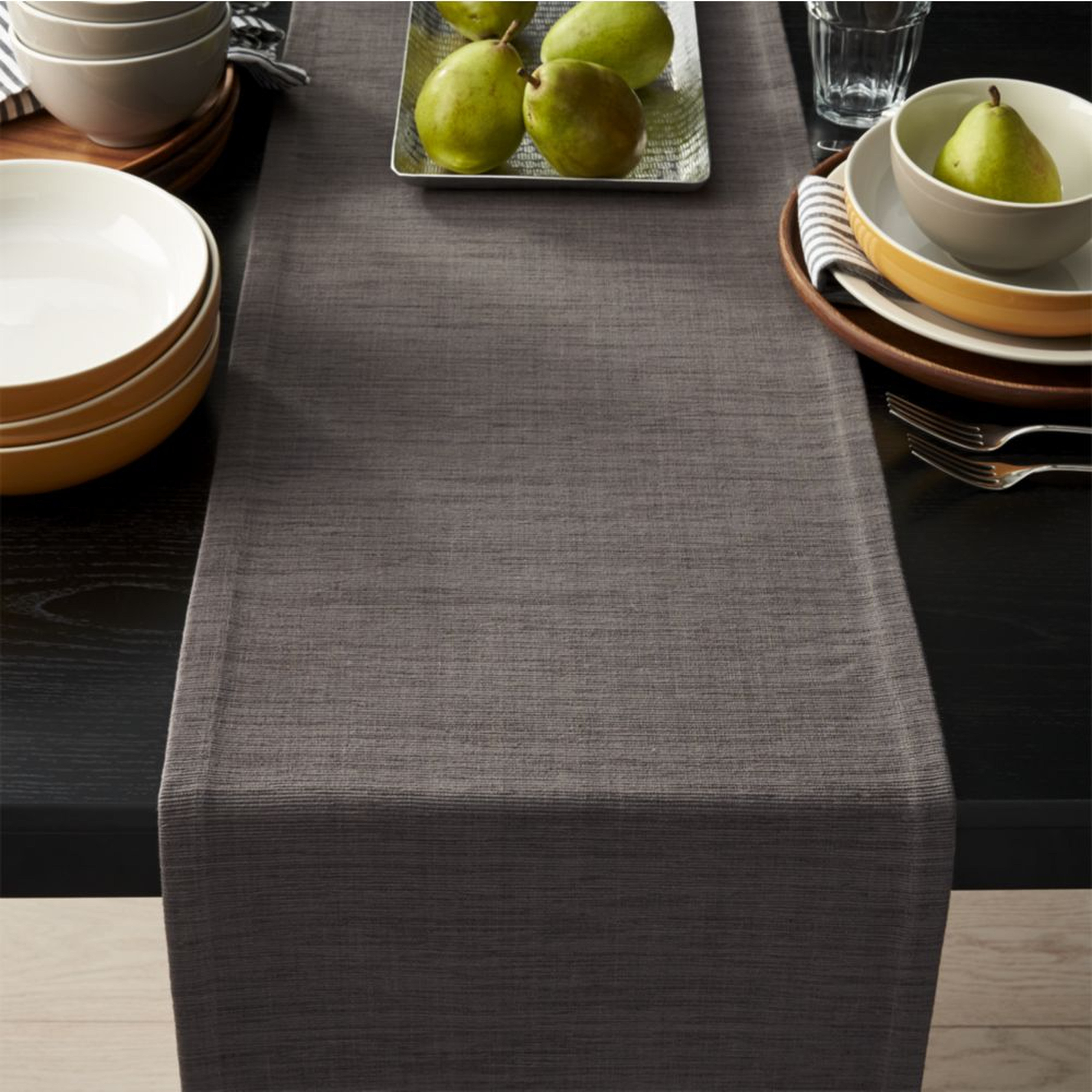 Aspen 120" Graphite Grey Table Runner - Crate and Barrel