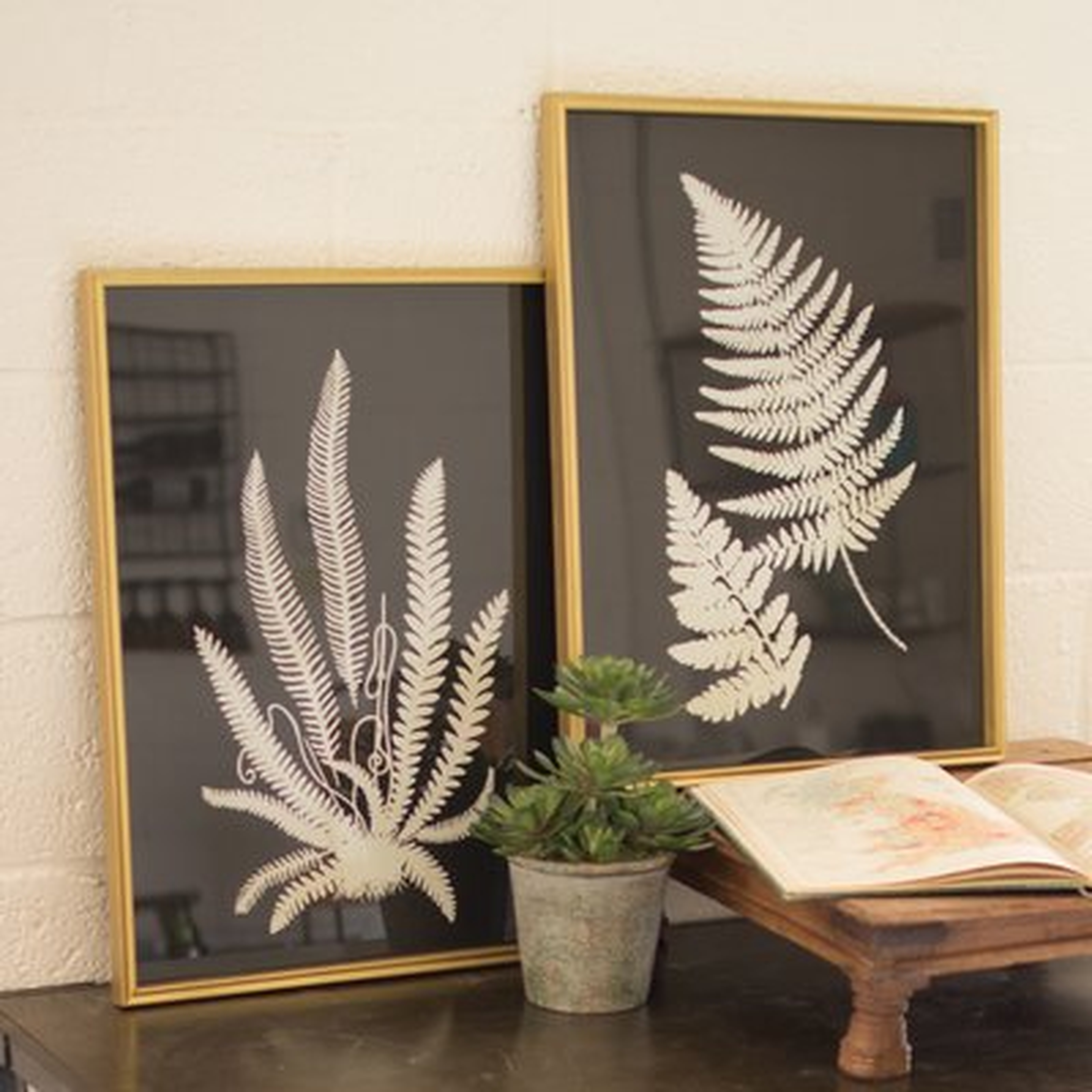 Inverted Fern Silhouette - 2 Piece Picture Frame Print Set on Wood - Birch Lane
