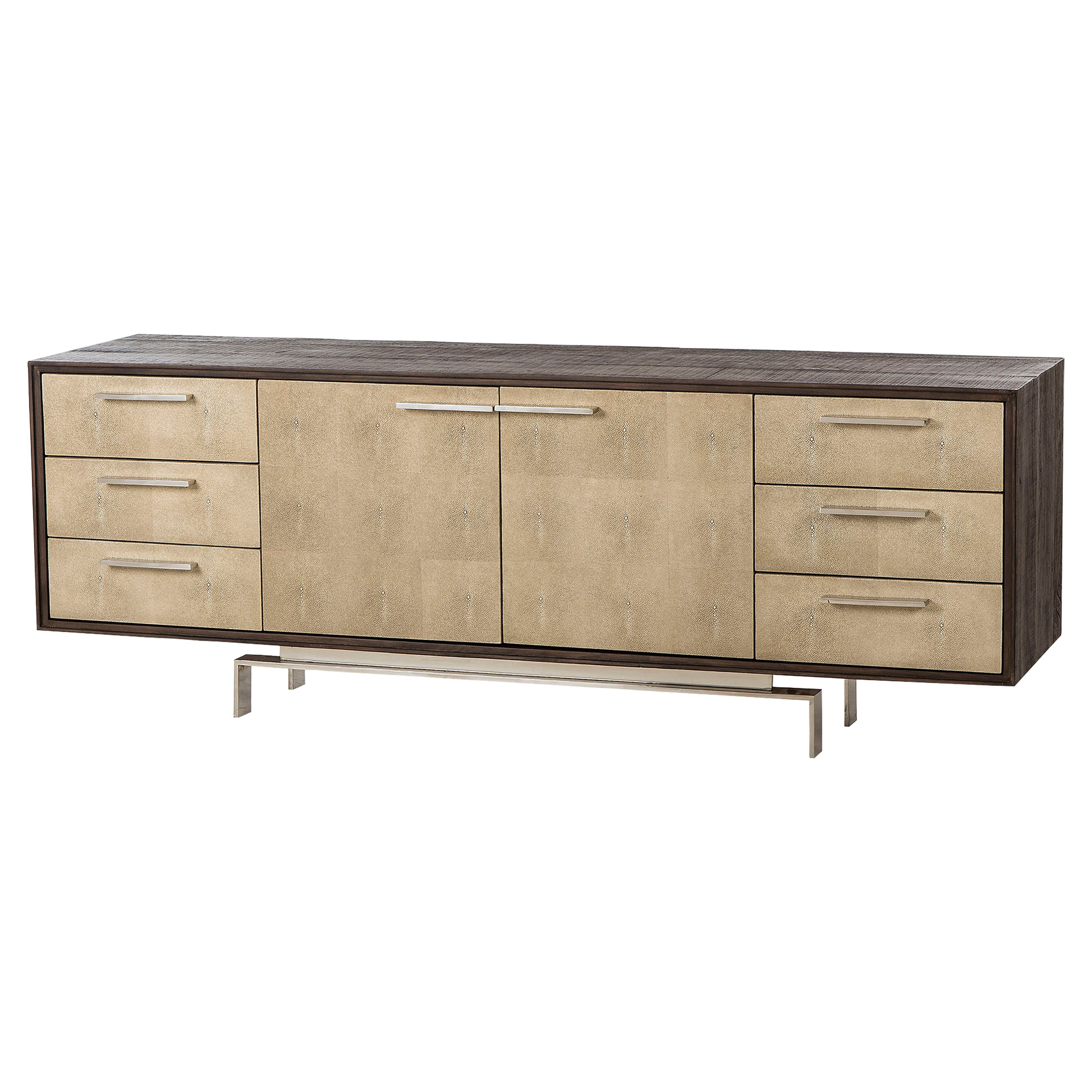 Resource Decor Mid Century Latham Stainless Steel Shagreen 6 Drawer Sideboard - Kathy Kuo Home