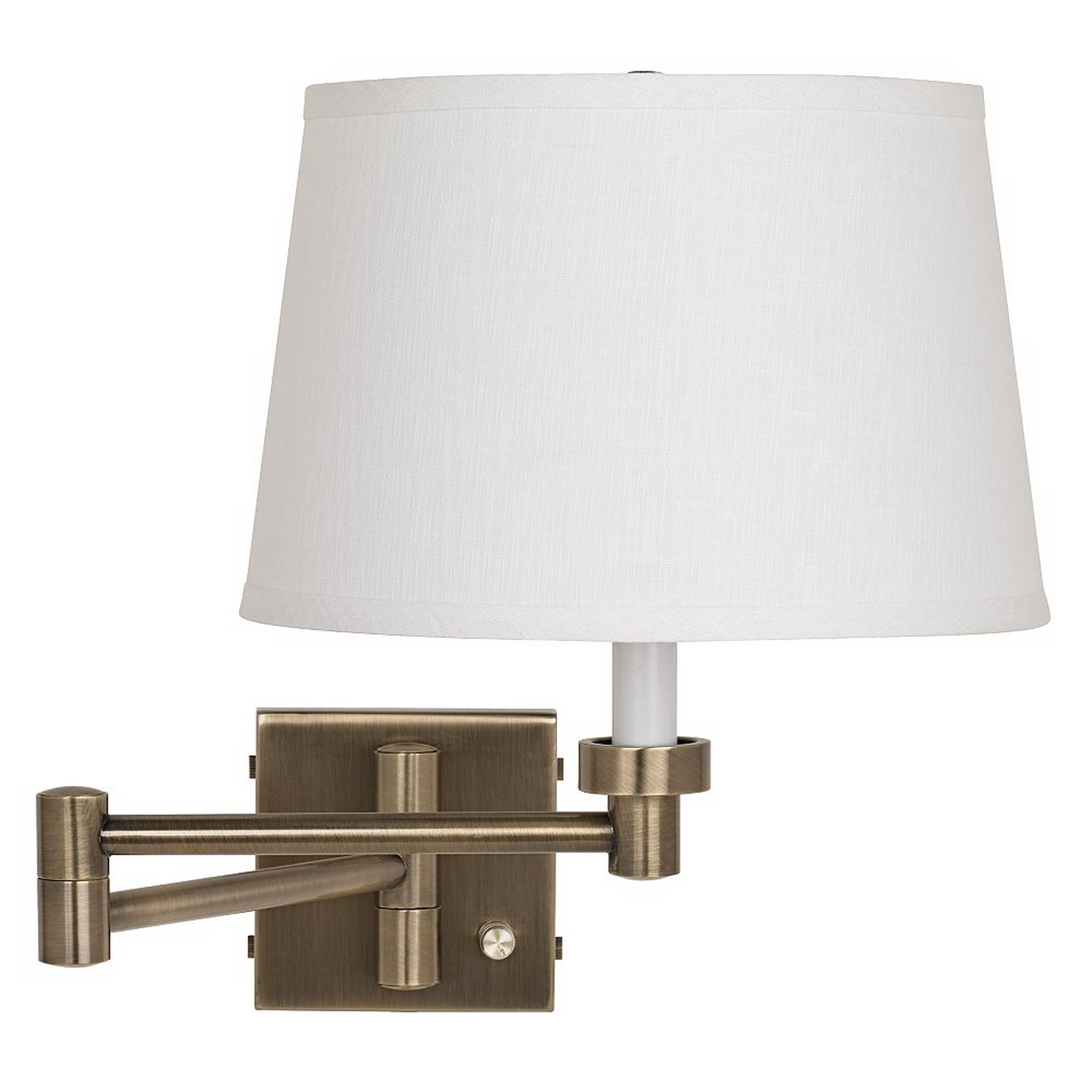 Antique Brass with White Linen Shade Plug-In Swing Arm Wall Lamp - Style # 17A71 - Lamps Plus