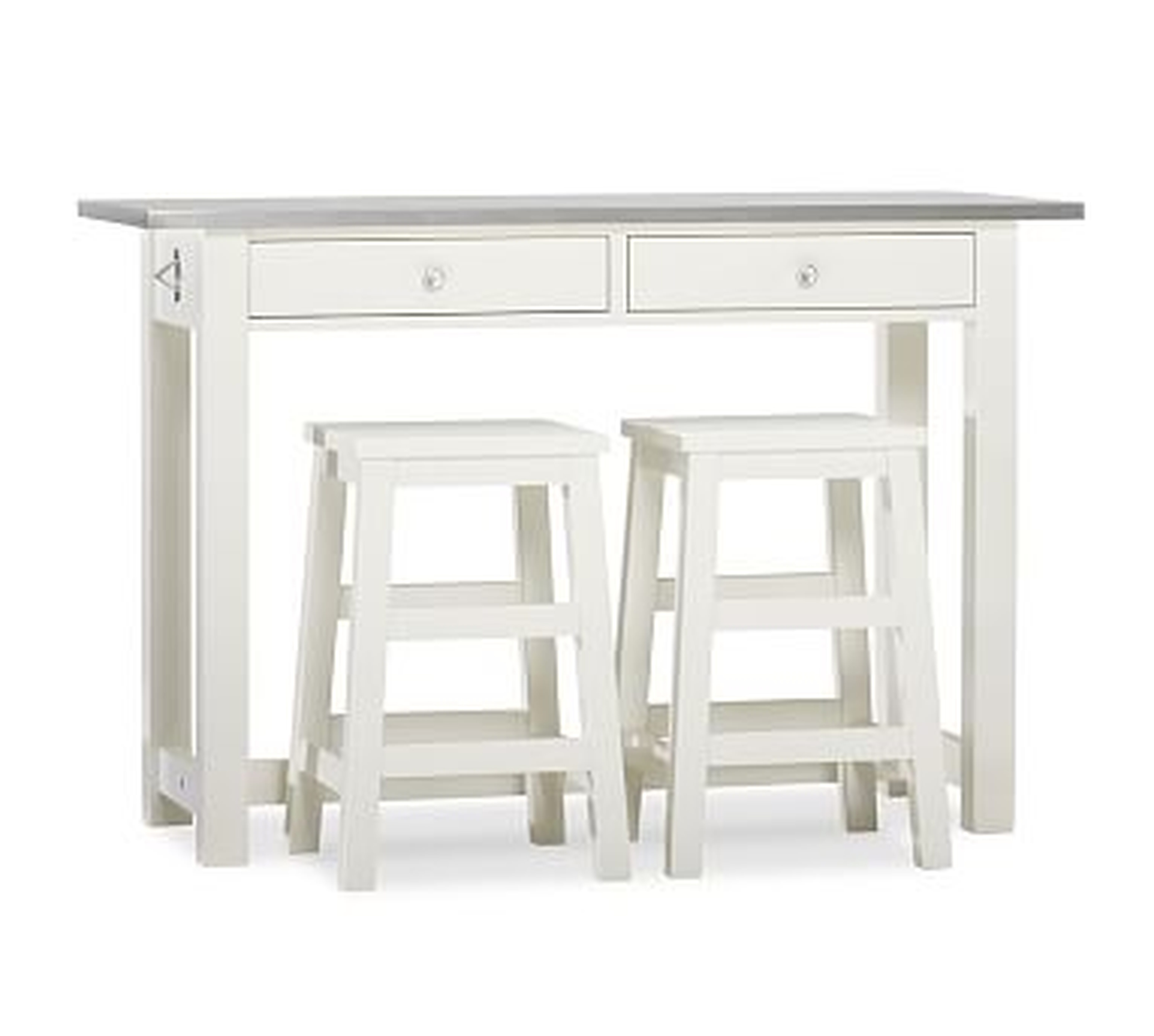 BALBOA WOOD & STAINLESS STEEL COUNTER-HEIGHT TABLE W/ 2 STOOLS, WHITE - Pottery Barn