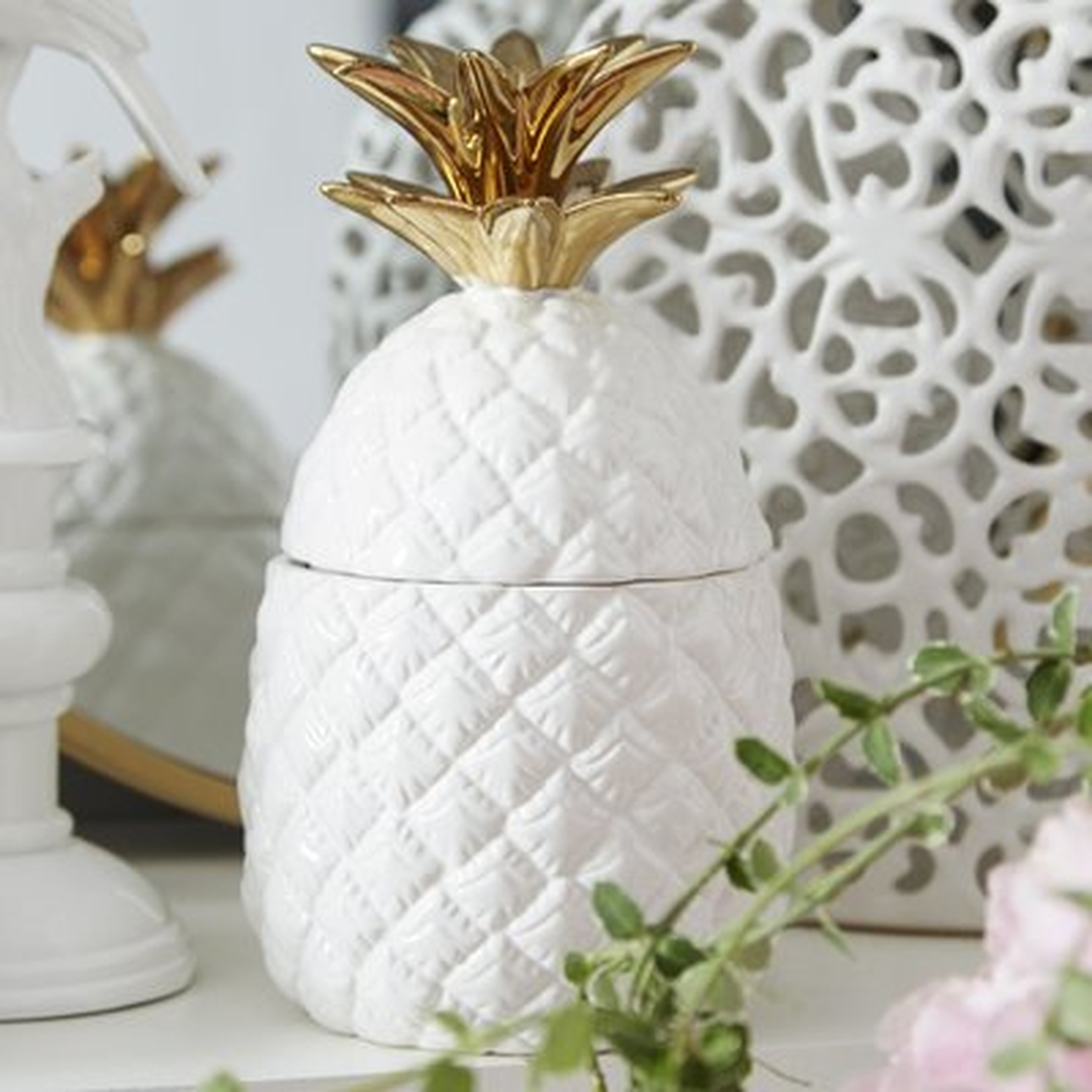 Gremillion White and Gold Ceramic Pineapple Jar - Wayfair
