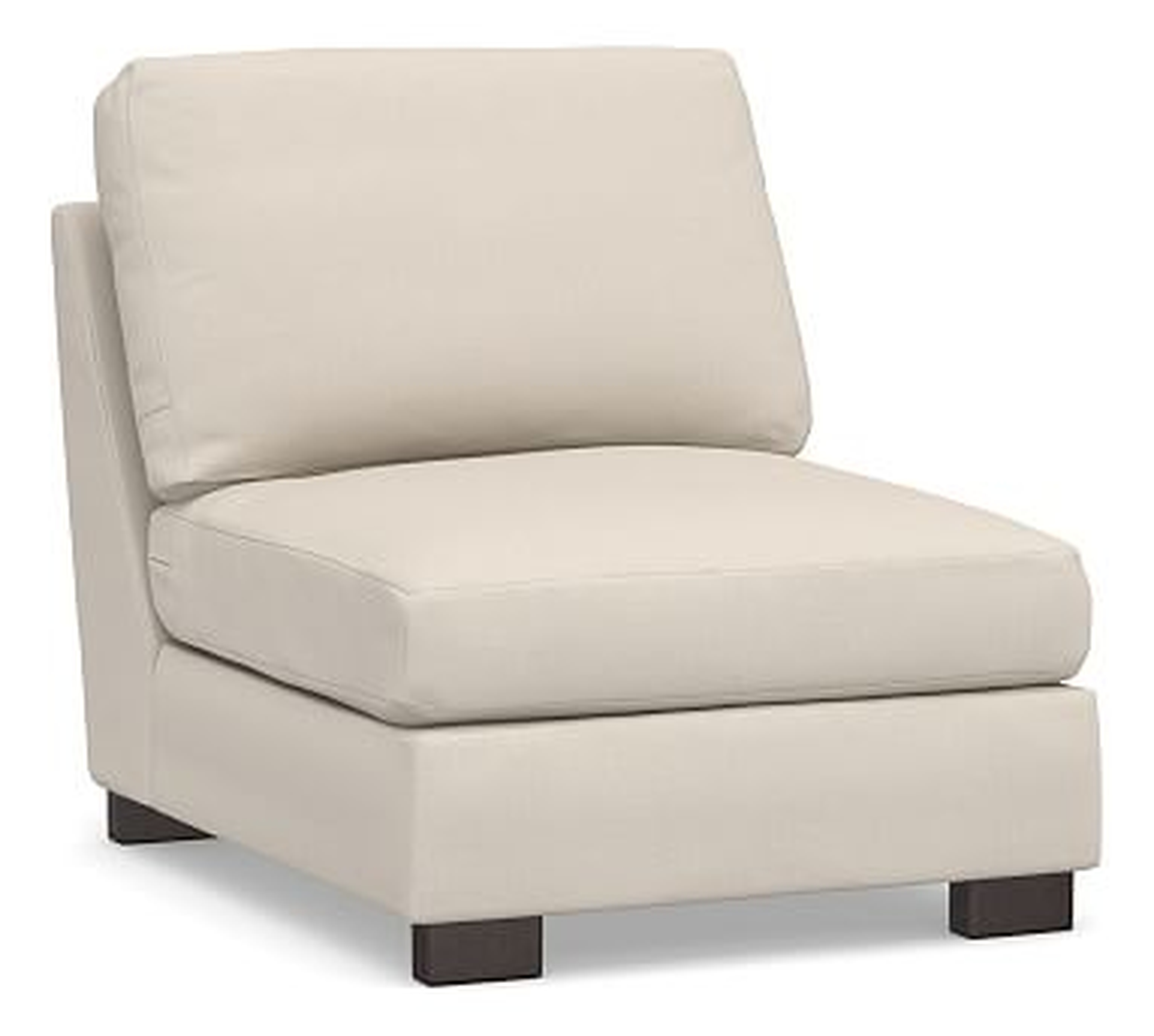 Turner Upholstered Armless Chair, Down Blend Wrapped Cushions, Performance Brushed Basketweave Oatmeal - Pottery Barn