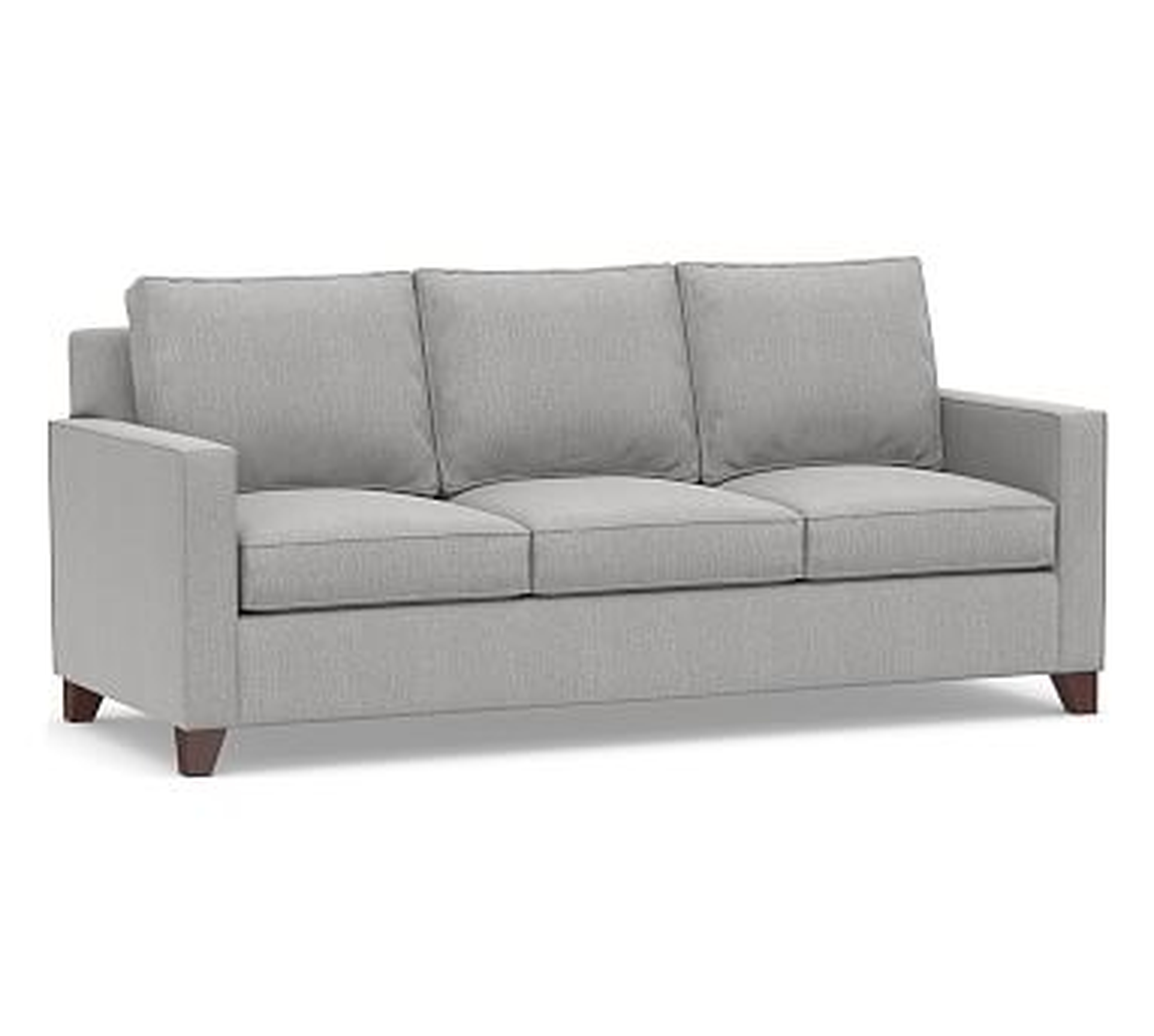 Cameron Square Arm Upholstered Queen Sleeper Sofa with Memory Foam Mattress, Polyester Wrapped Cushions, Sunbrella(R) Performance Chenille Fog - Pottery Barn