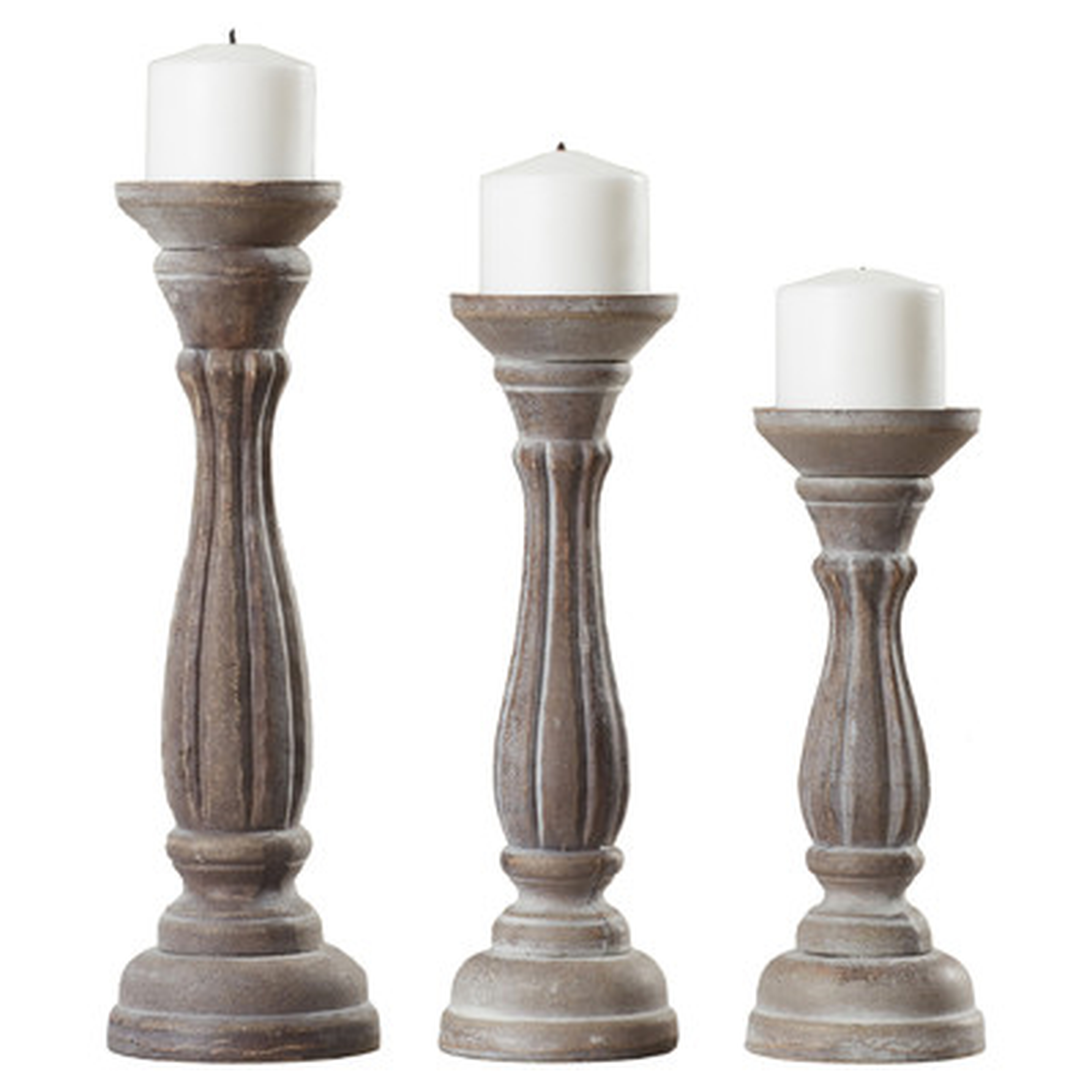 3 Piece Pillar Wood Candlestick Set - Birch Lane