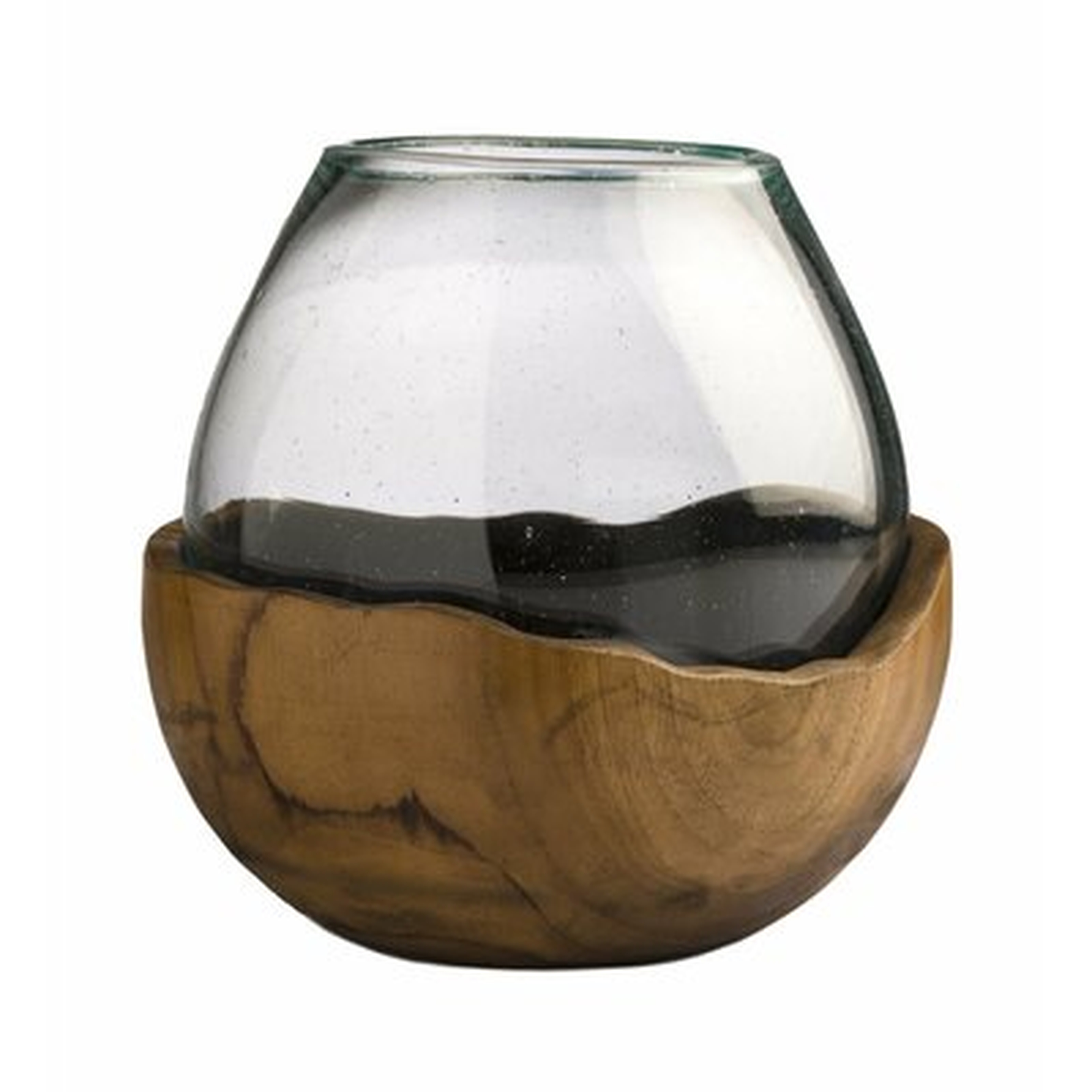 Blown Glass Vase With Teak Base- Small, Back in Stock Sep 16, 2021. - Wayfair
