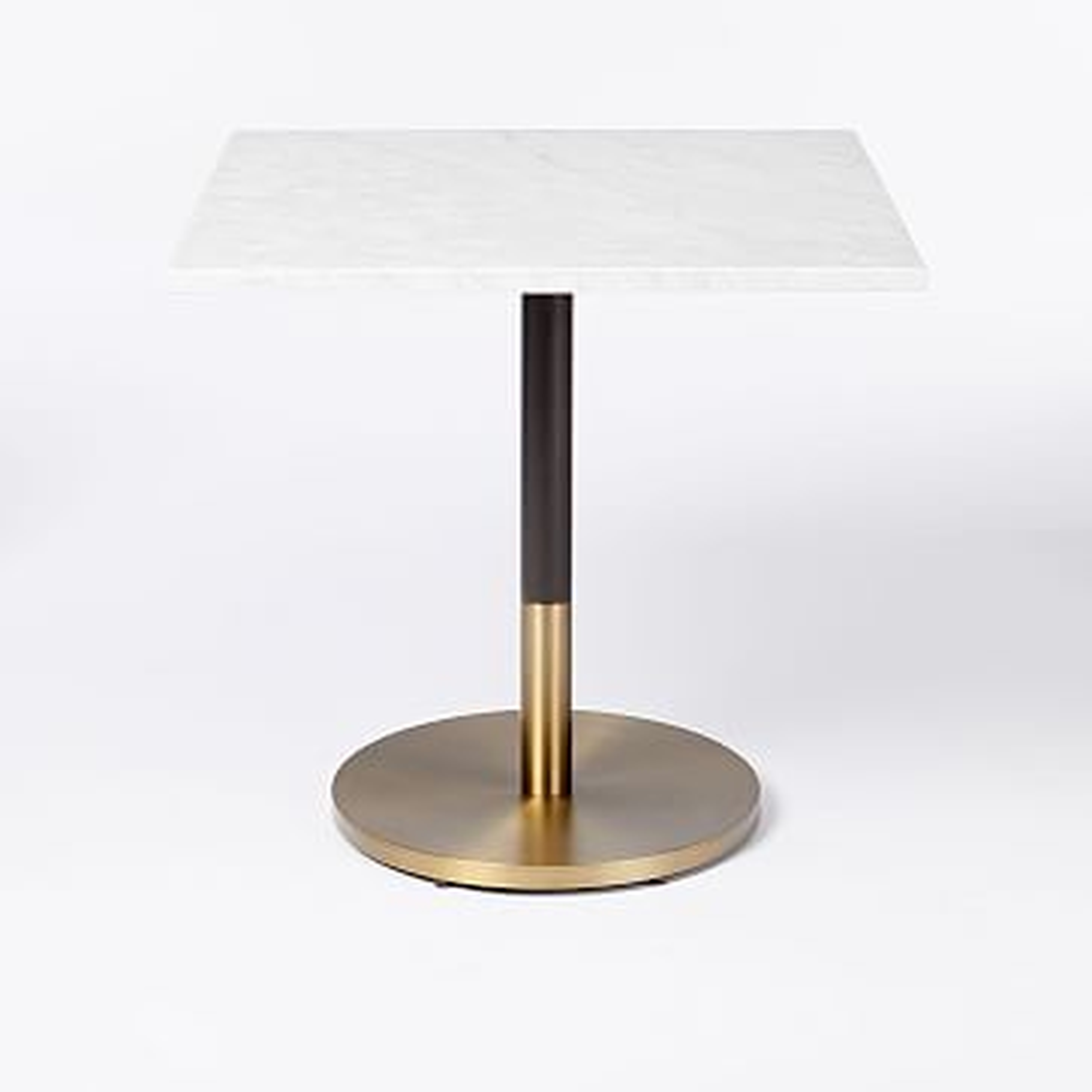 Orbit Base Square Dining Table, White Marble, Antique Bronze/Blackened Brass - West Elm