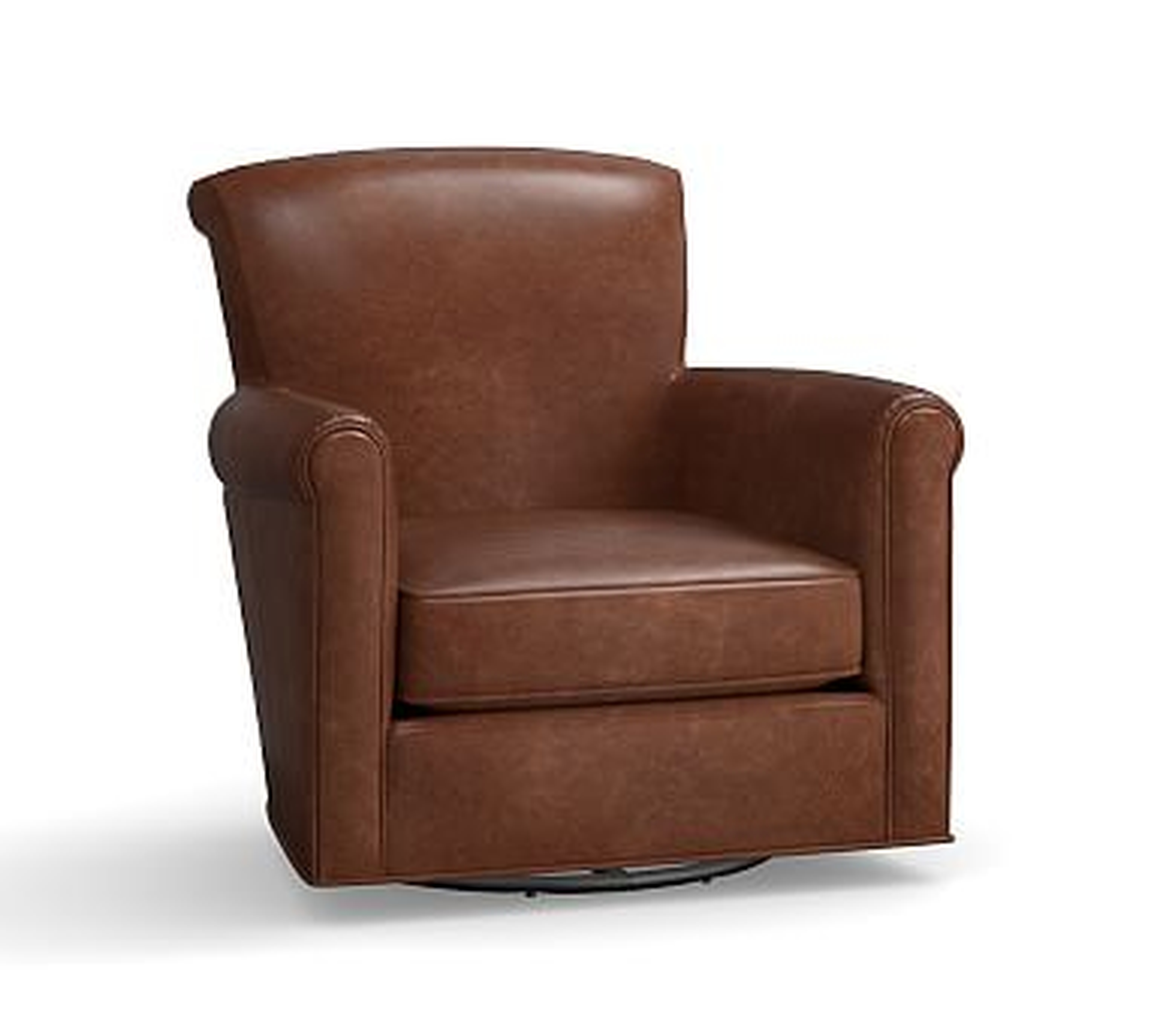 Irving Roll Arm Leather Swivel Glider, Polyester Wrapped Cushions, Statesville Molasses - Pottery Barn