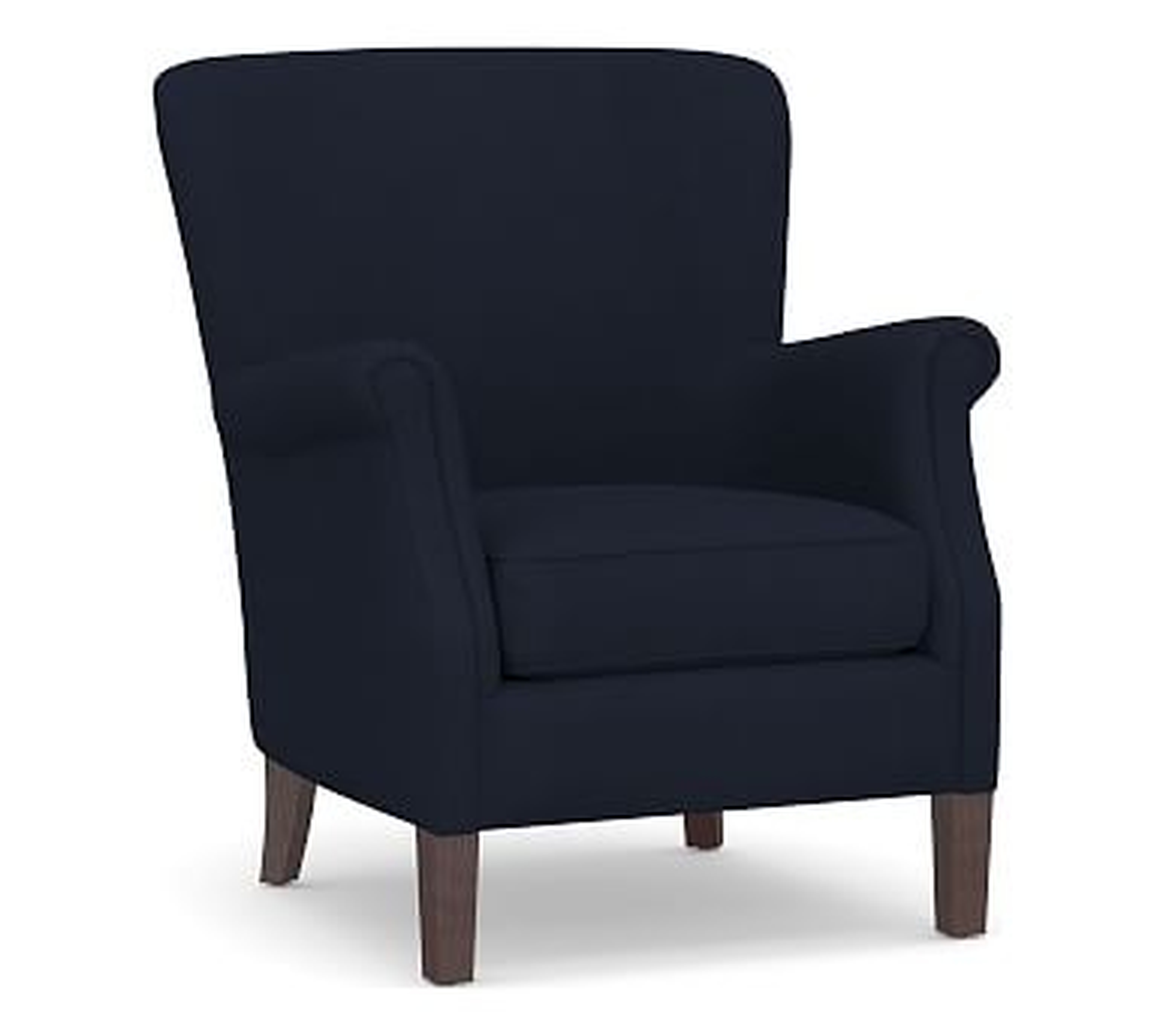 SoMa Minna Upholstered Armchair, Polyester Wrapped Cushions, Twill Cadet Navy - Pottery Barn