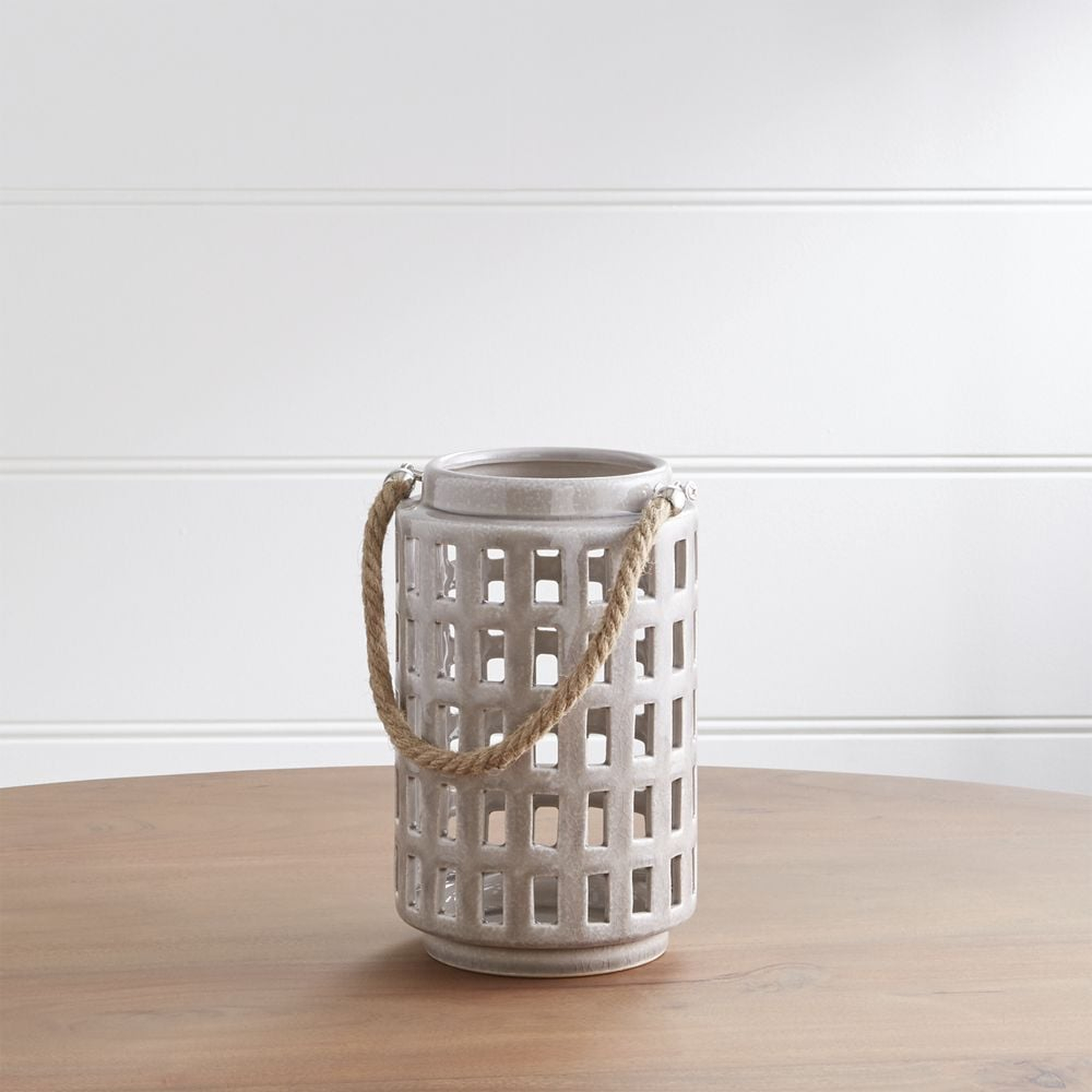 Peek 9" Light Grey Ceramic Lantern - Crate and Barrel