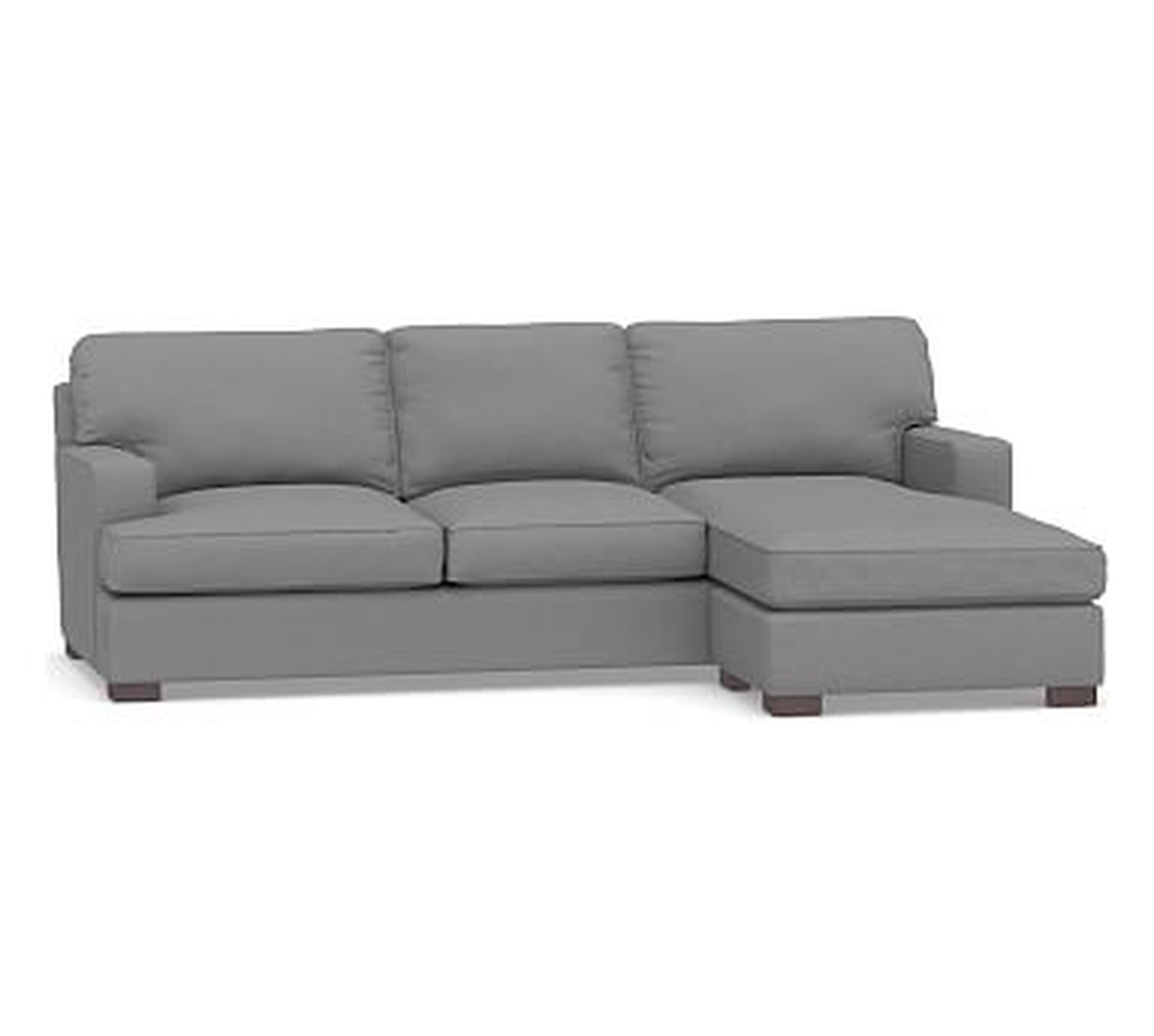 Townsend Square Arm Upholstered Sofa with Reversible Storage Chaise Sectional, Polyester Wrapped Cushions, Textured Twill Light Gray - Pottery Barn