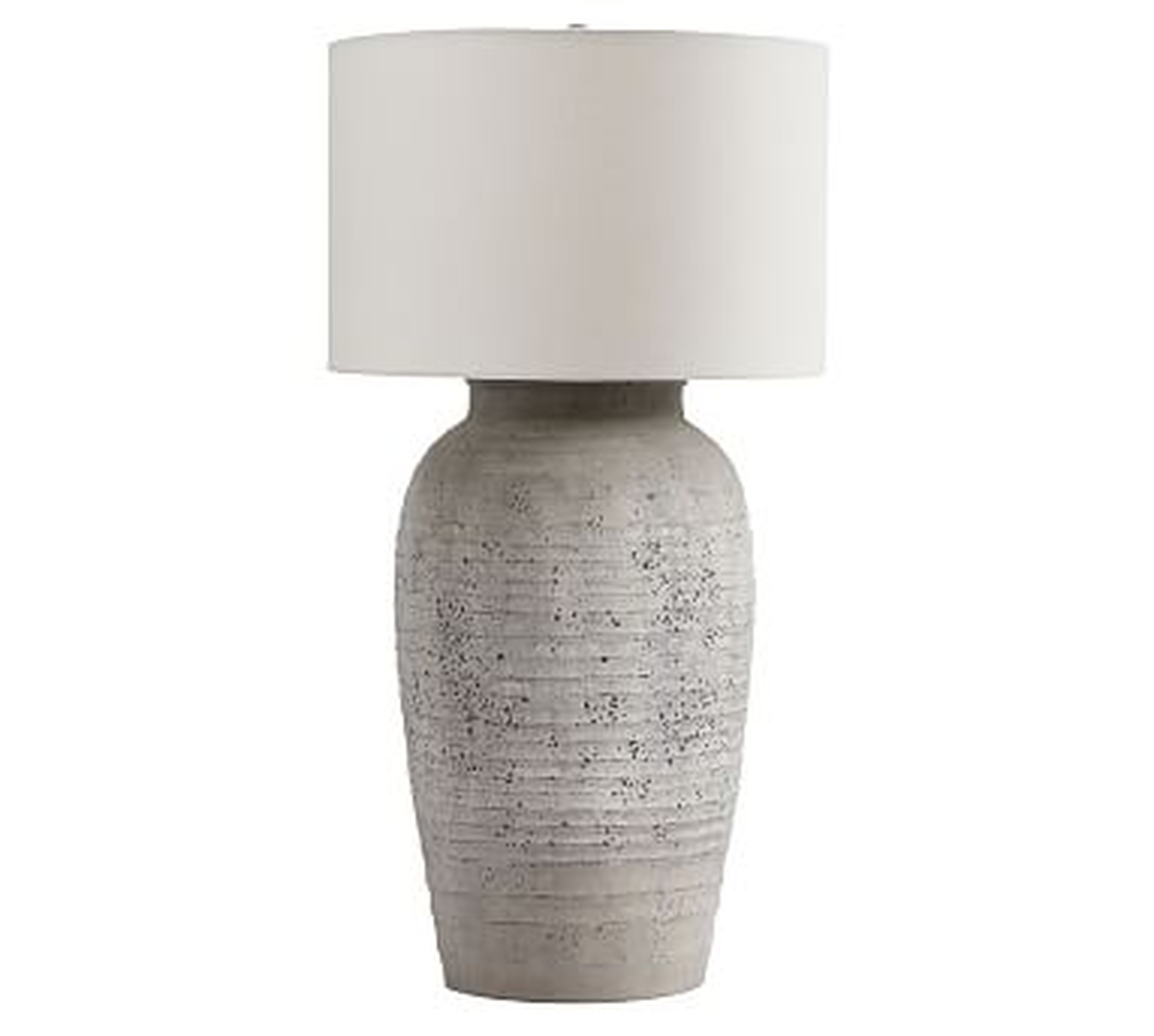 Maddox Tall 34" Table Lamp, Rustic Gray Base With X-Large Gallery Straight Sided Drum Shade, White - Pottery Barn