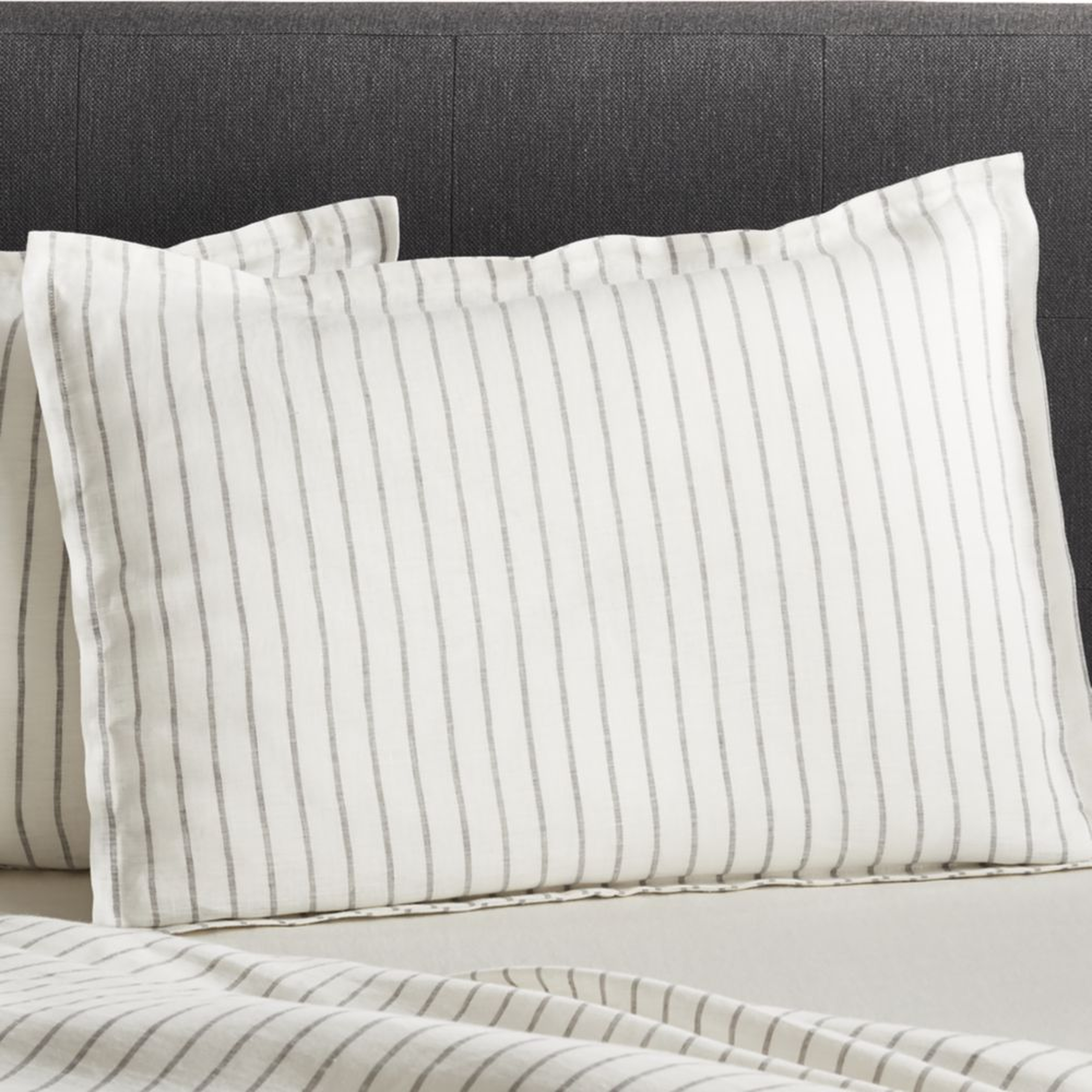 Pure Linen Wide Stripe Warm White Standard Pillow Sham - Crate and Barrel