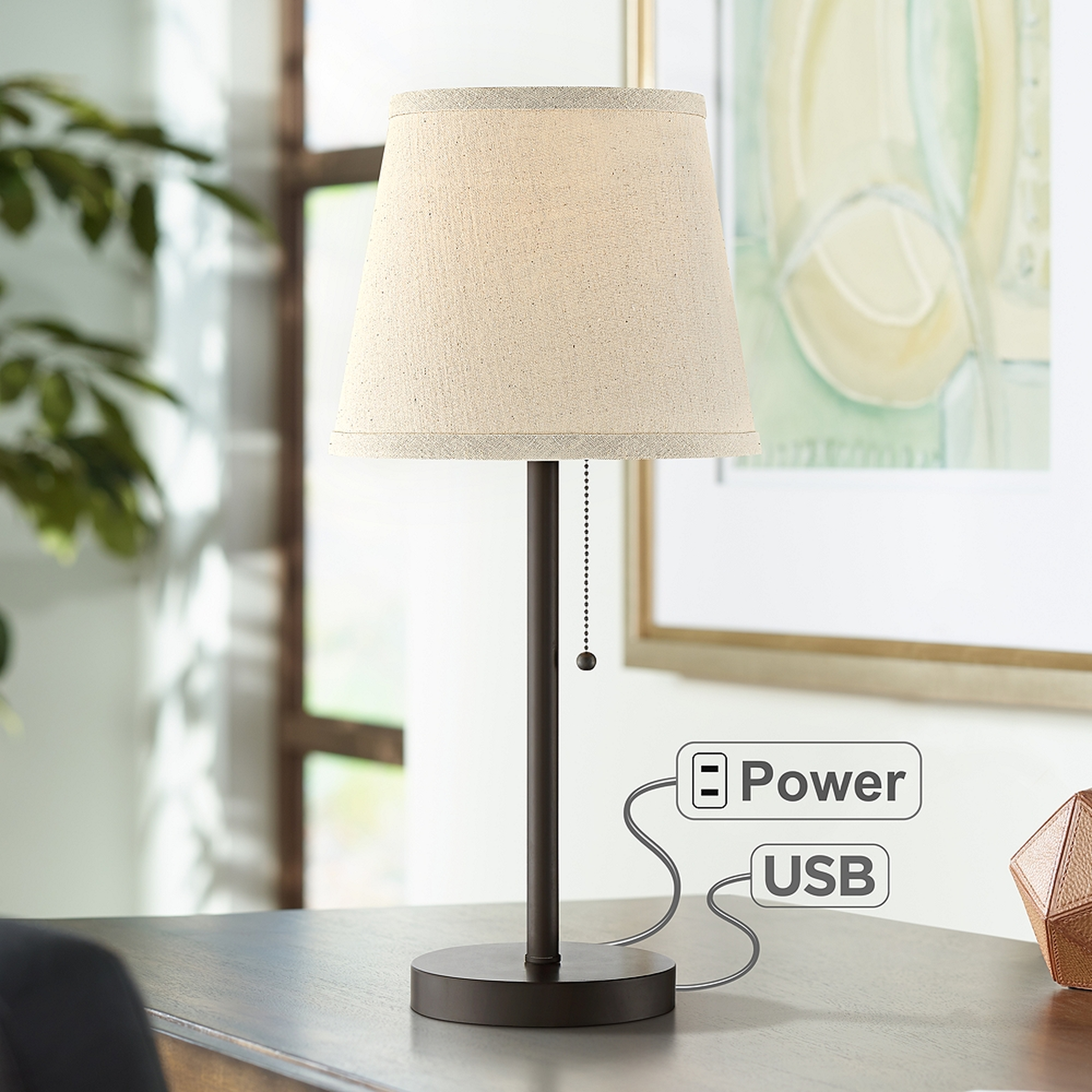 Flesner Bronze 20" High Accent Table Lamp with USB Port - Lamps Plus