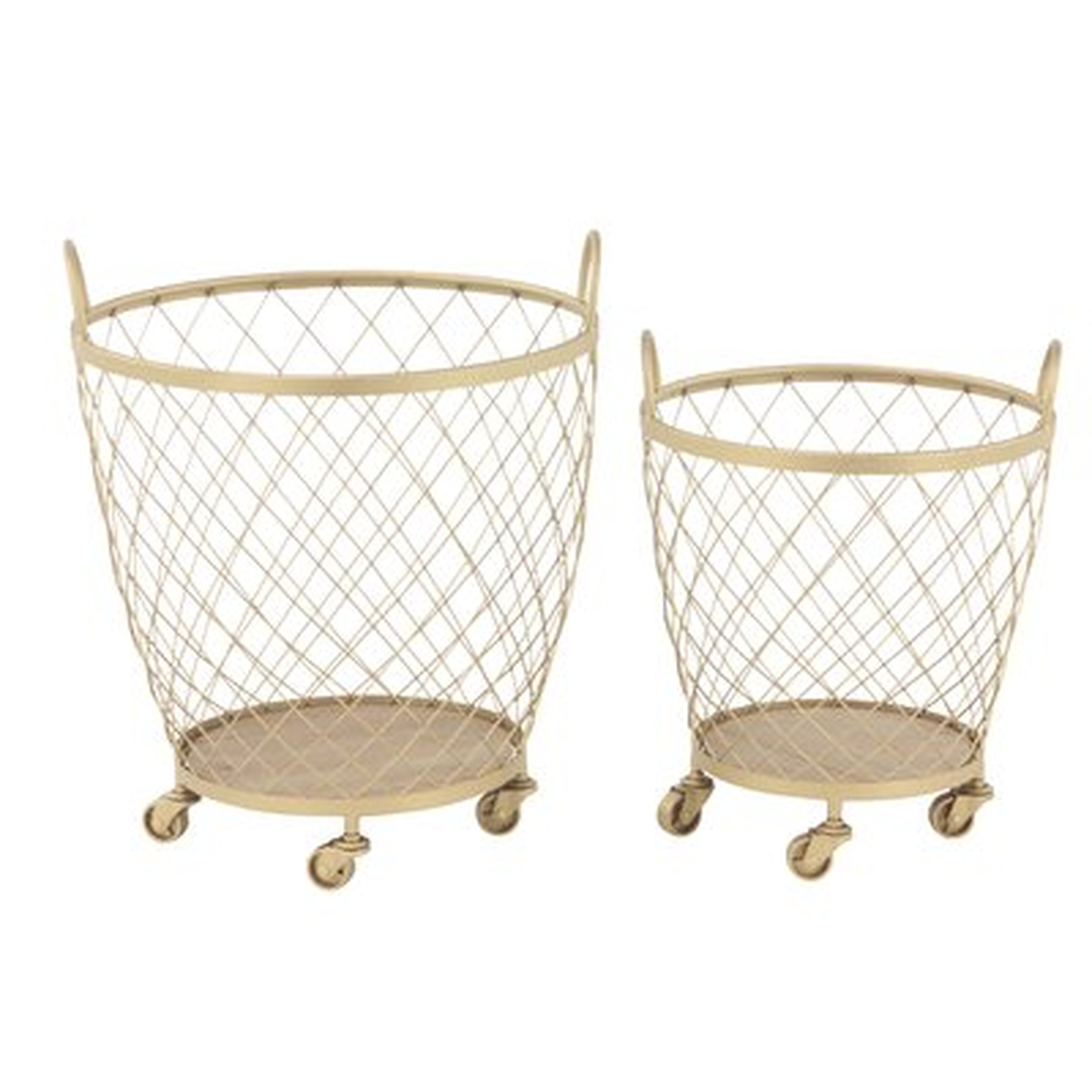 Modern Diamond Weave Round Basket Set with Wheels - Wayfair