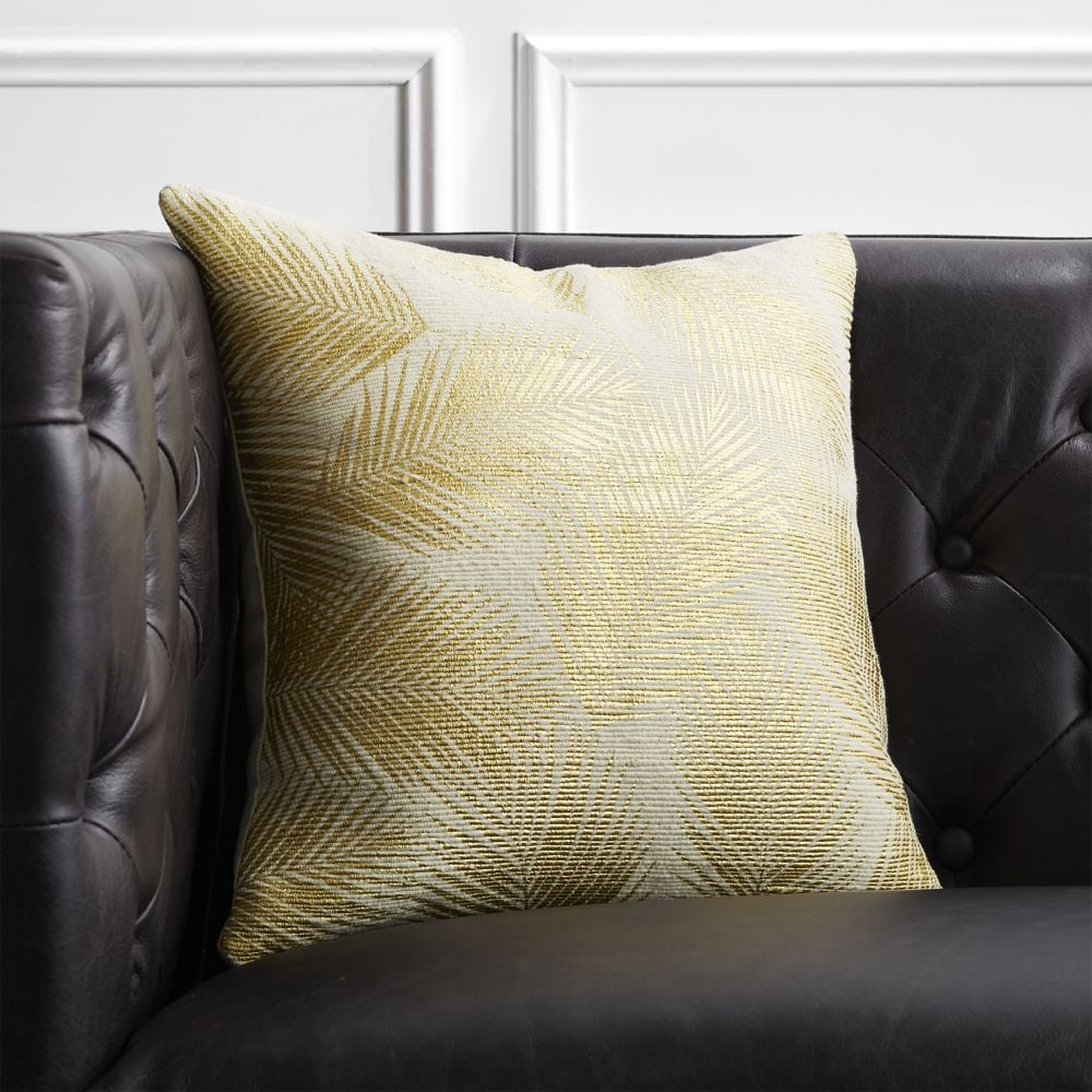 "16"" Gold and White Palm Leaf Pillow with Feather-Down Insert" - CB2