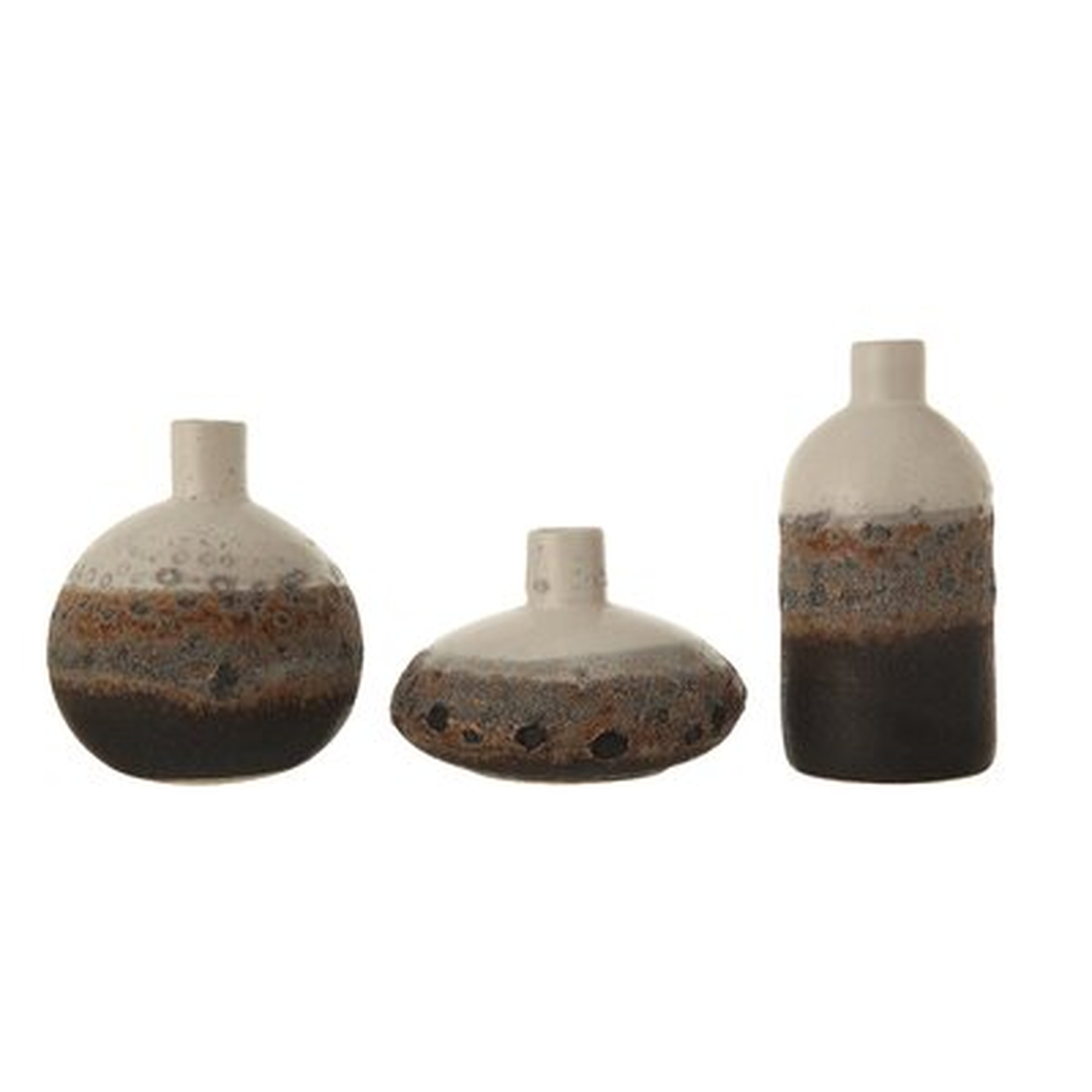 Textured Brown & White Stoneware Vase with Ombre Reactive Glaze Finish (Set of 3 Sizes) - Wayfair