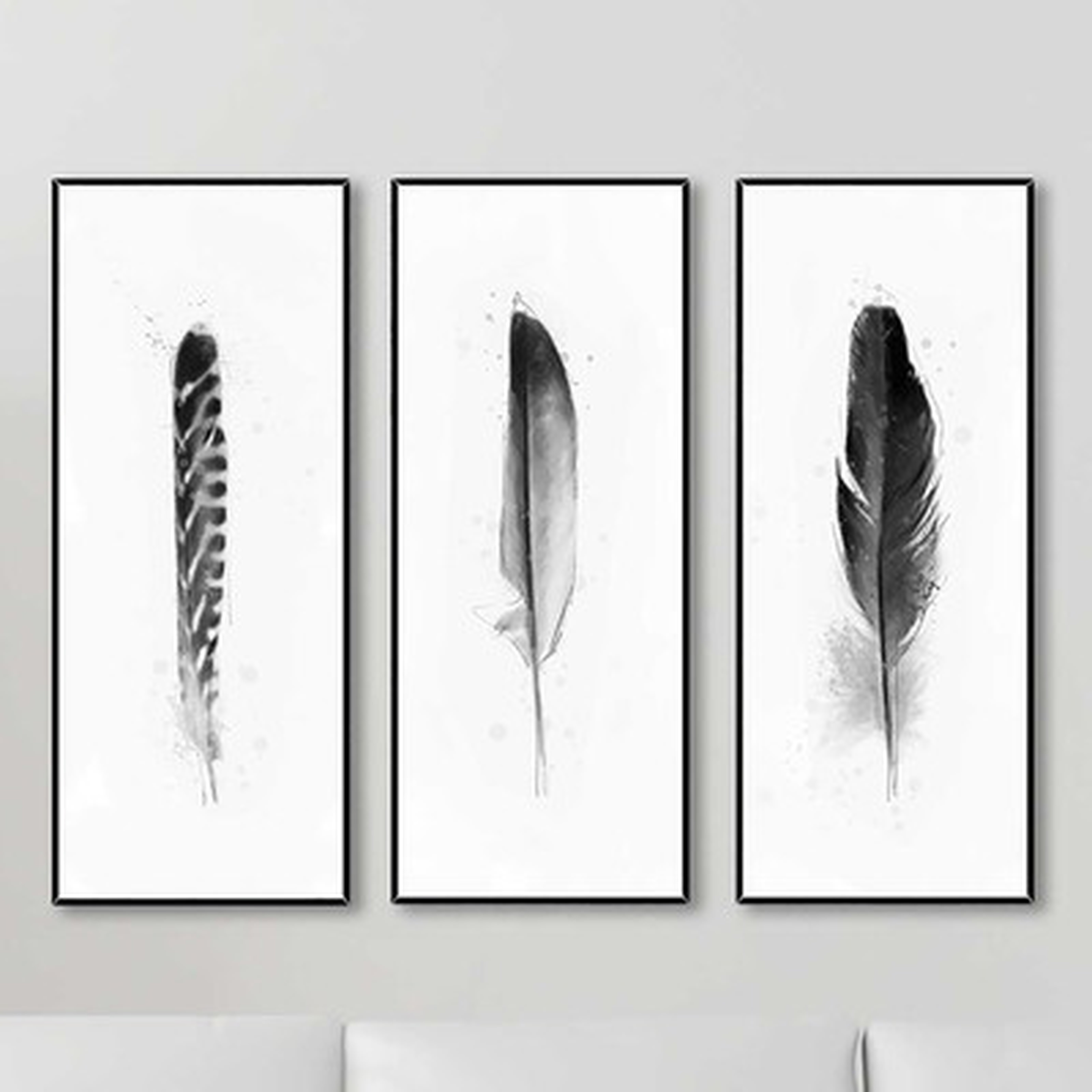 'Feathers' 3 Piece Framed Graphic Art Set - AllModern