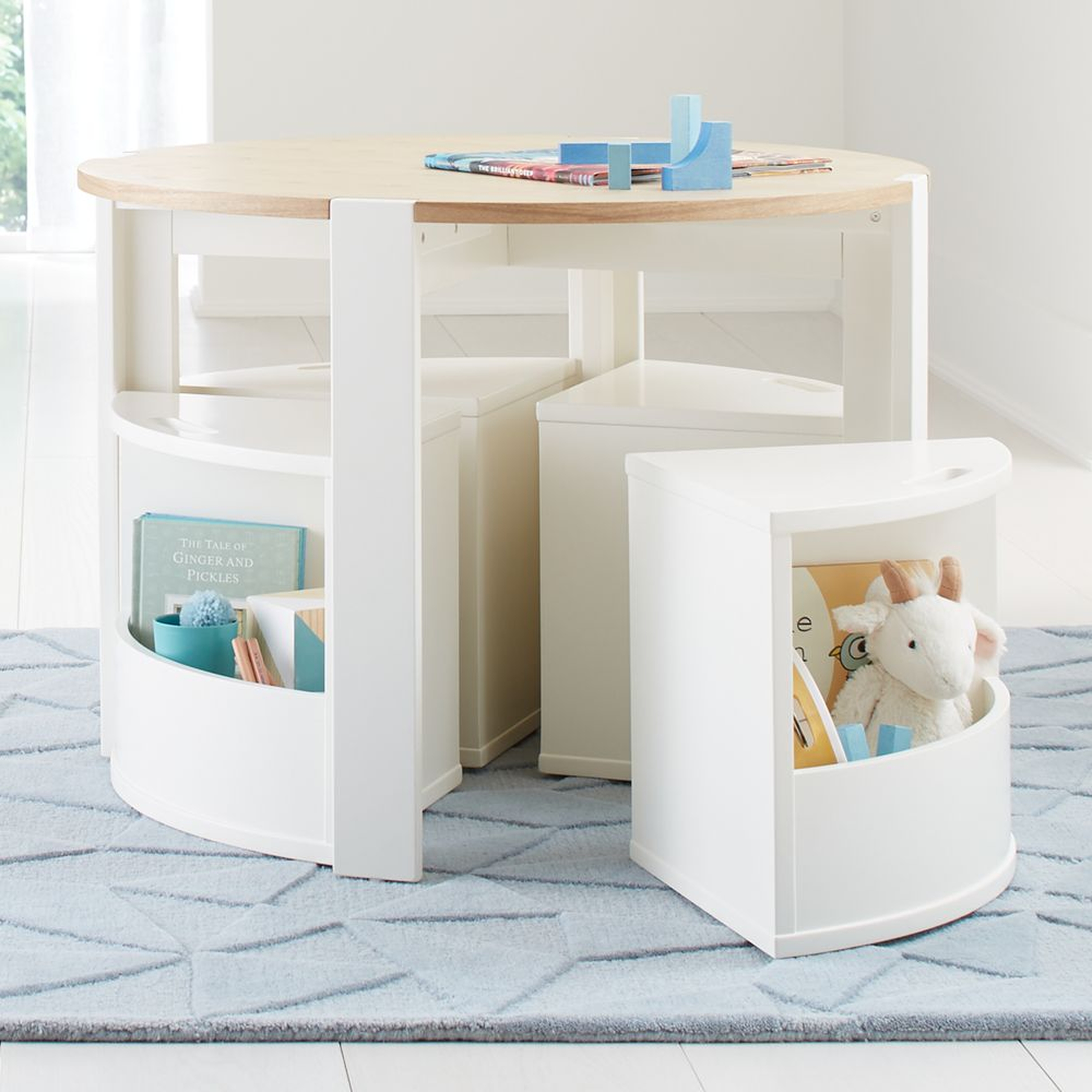 Nesting White and Natural Wood Kids Play Table and Chairs with Storage Set - Crate and Barrel