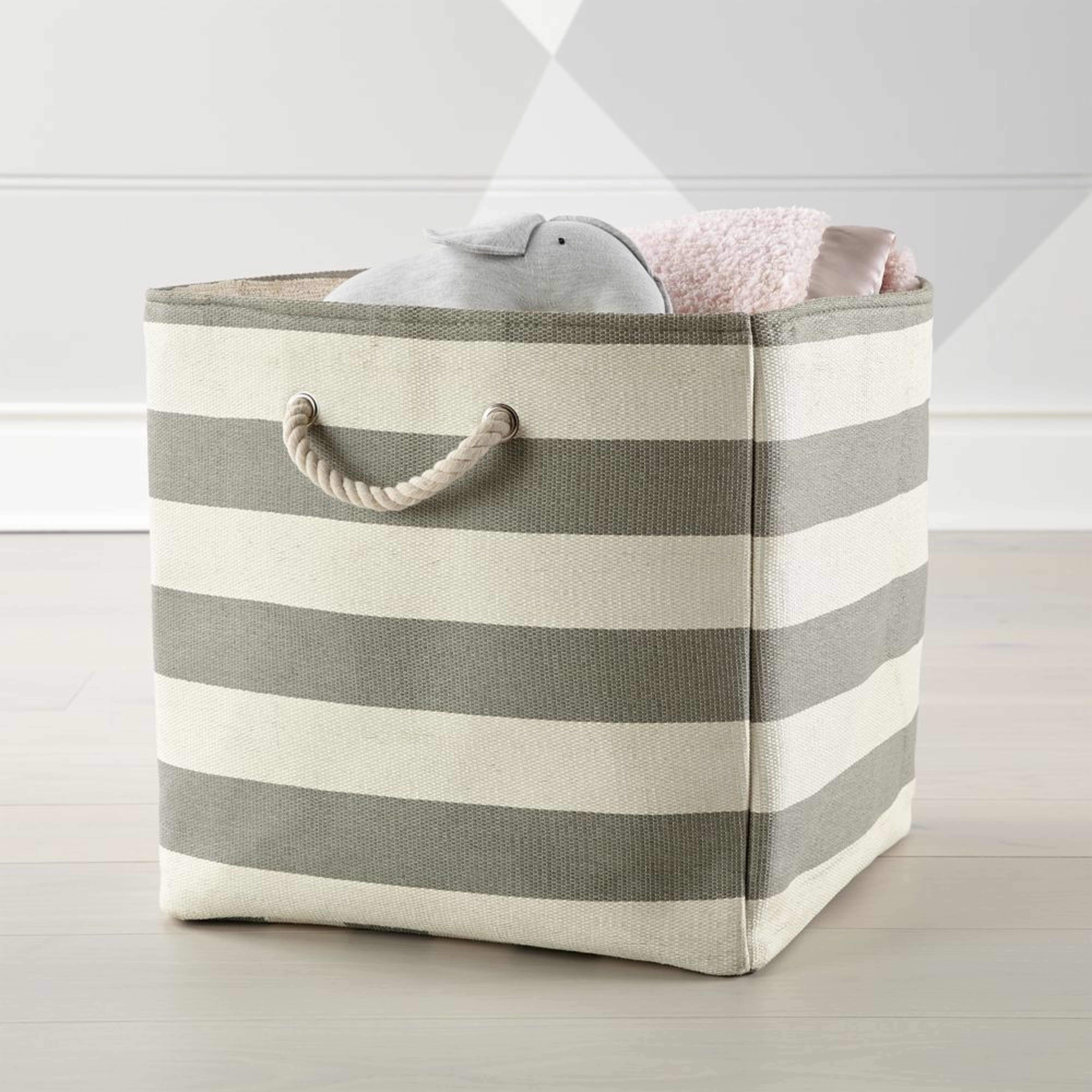 Stripes Around Grey Floor Bin - Crate and Barrel