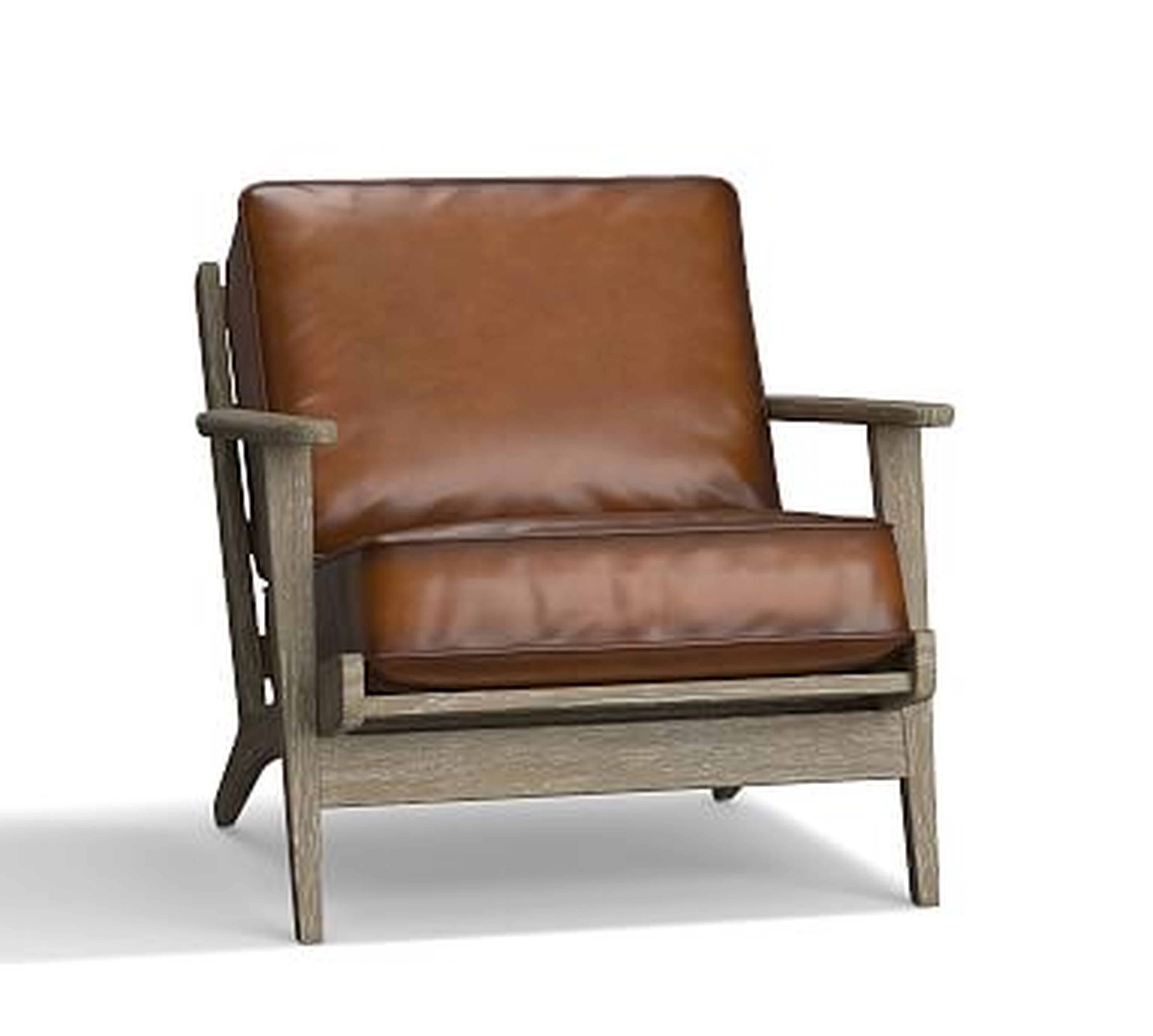 Raylan Leather Armchair with Brown Frame, Down Blend Wrapped Cushions, Burnished Bourbon - Pottery Barn