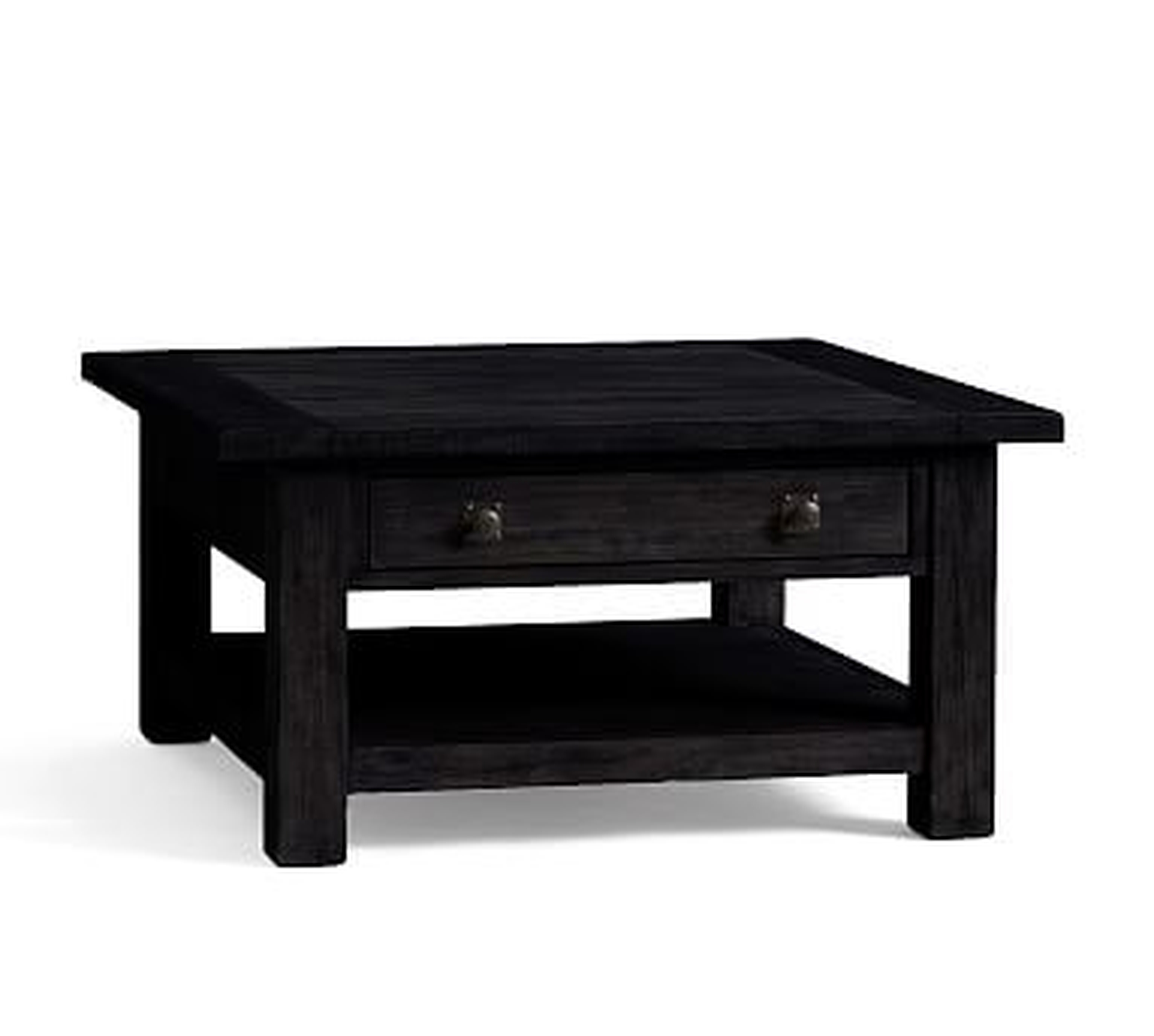 Benchwright Square Wood Coffee Table with Drawer, Blackened Oak, 36"L - Pottery Barn