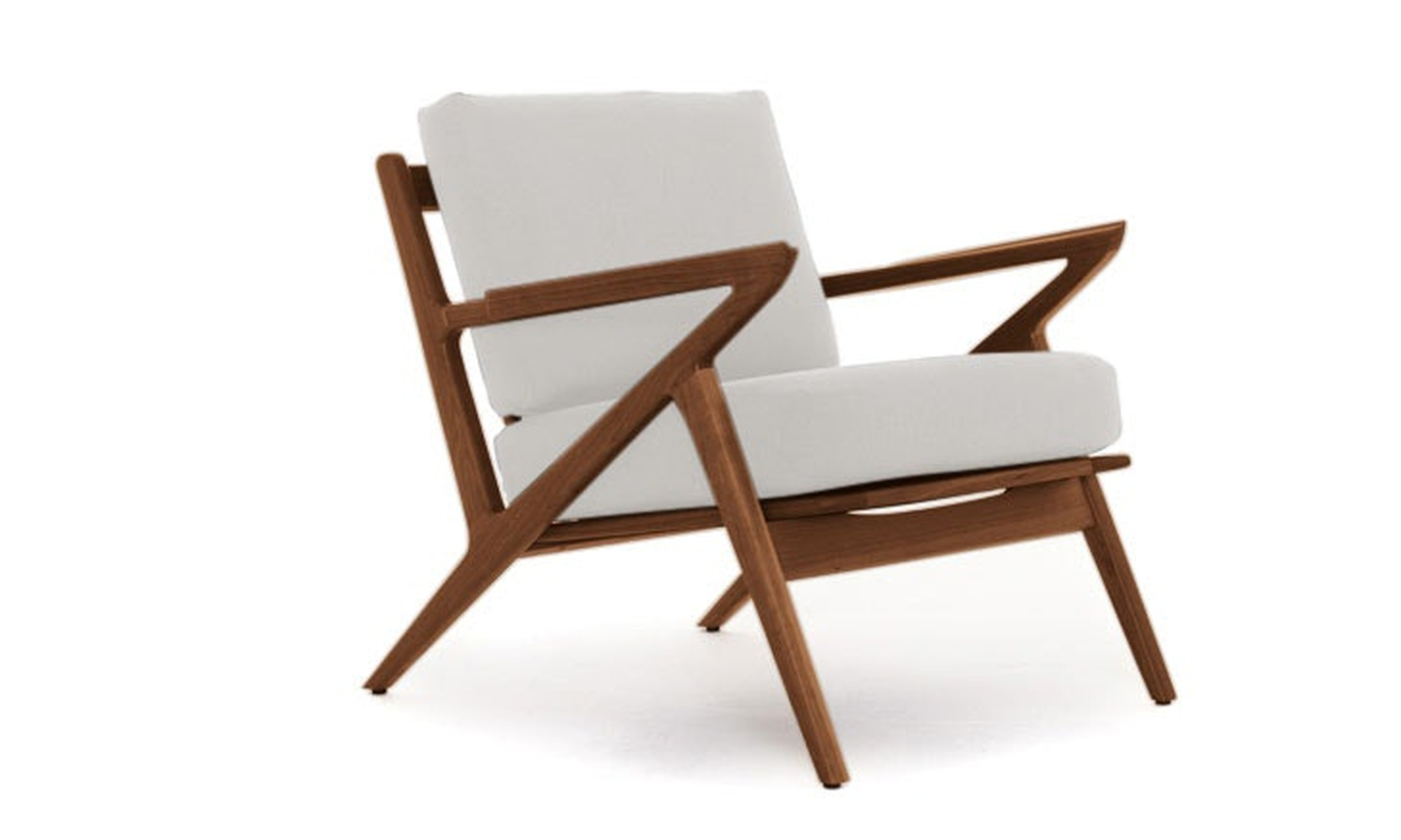 White Soto Mid Century Modern Concave Arm Chair - Merit Snow - Walnut - Joybird