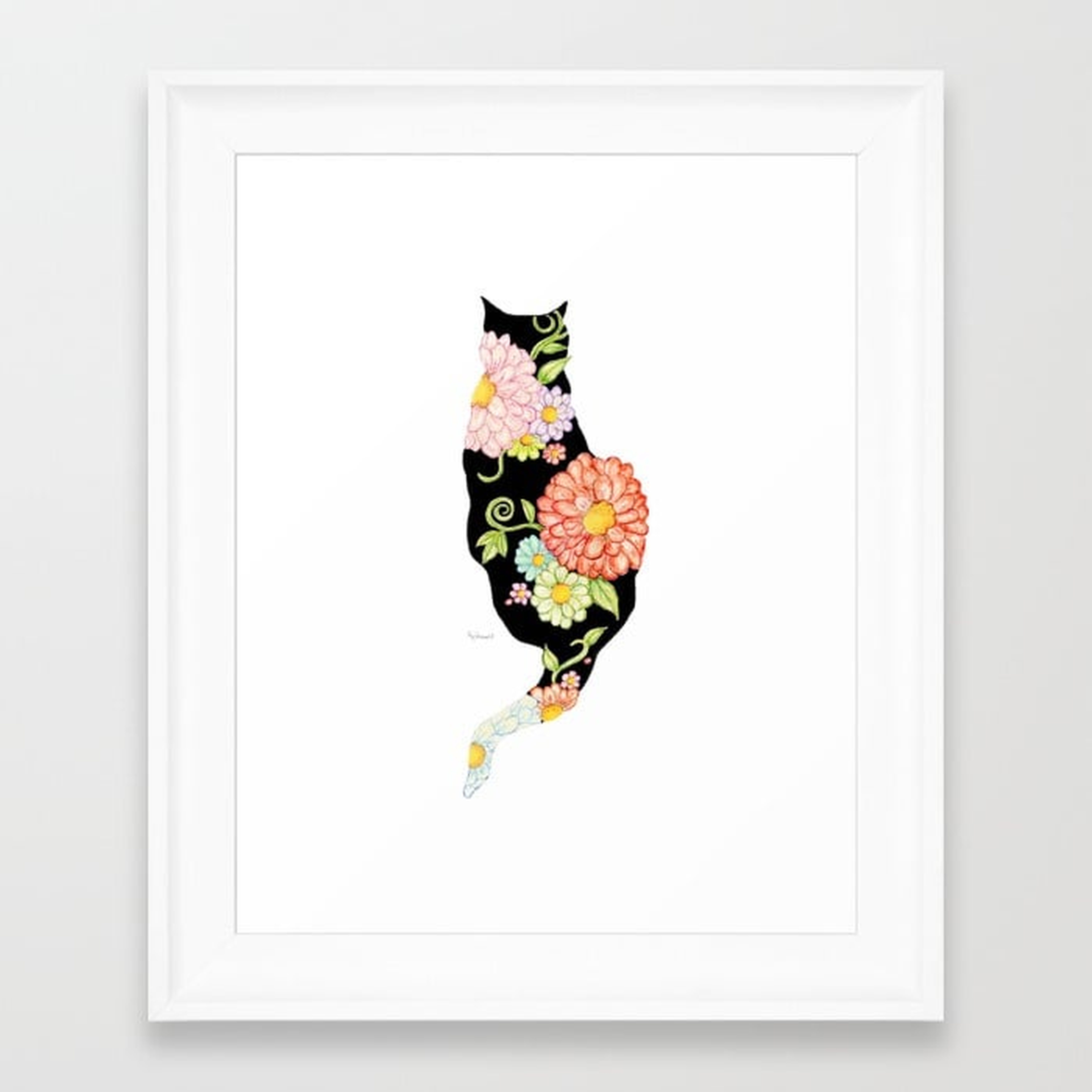 Exotic Floral Black Cat Silhouette - 10"x 12" - Society6