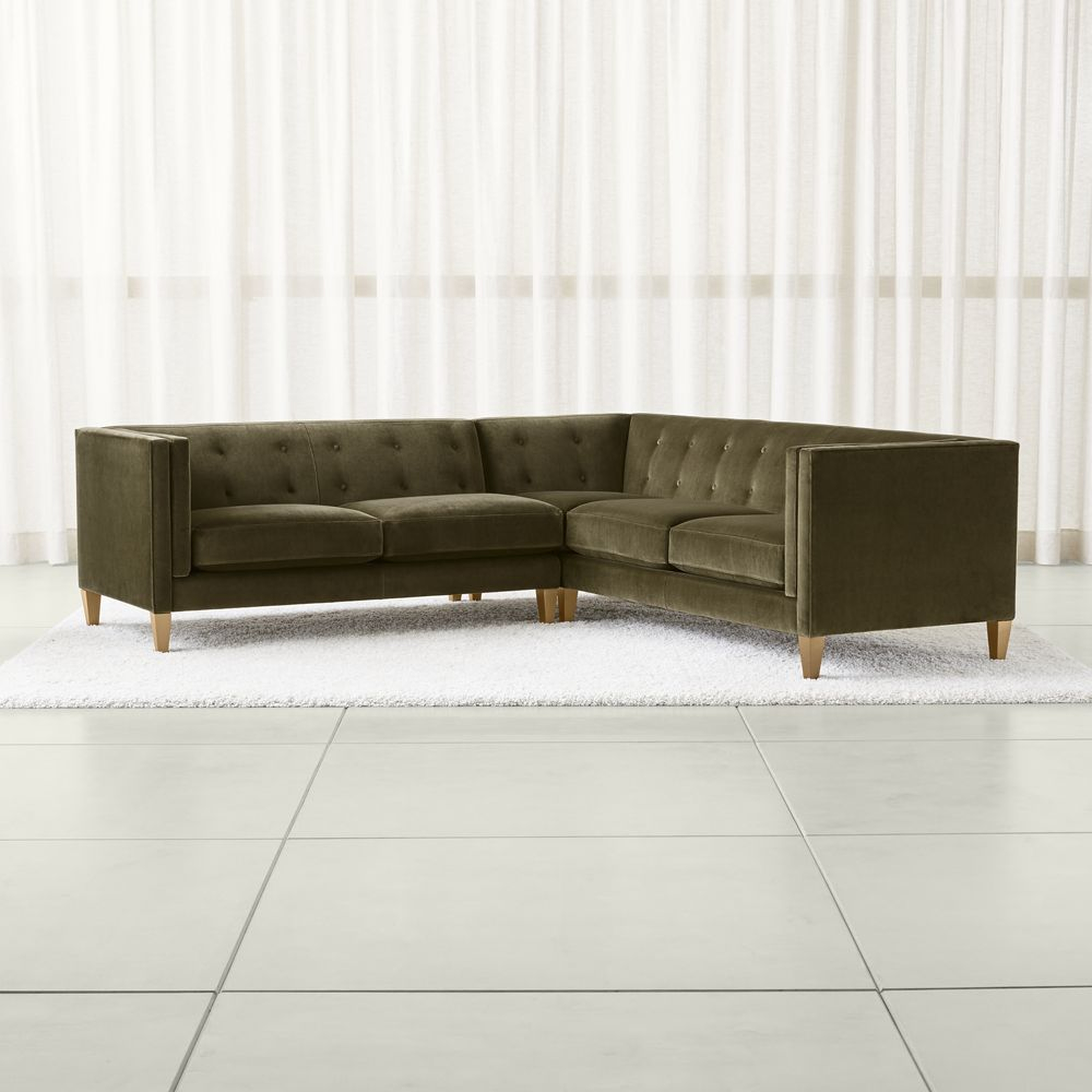 Aidan Velvet 2-Piece Right Arm Corner Tufted Sectional Sofa - Crate and Barrel