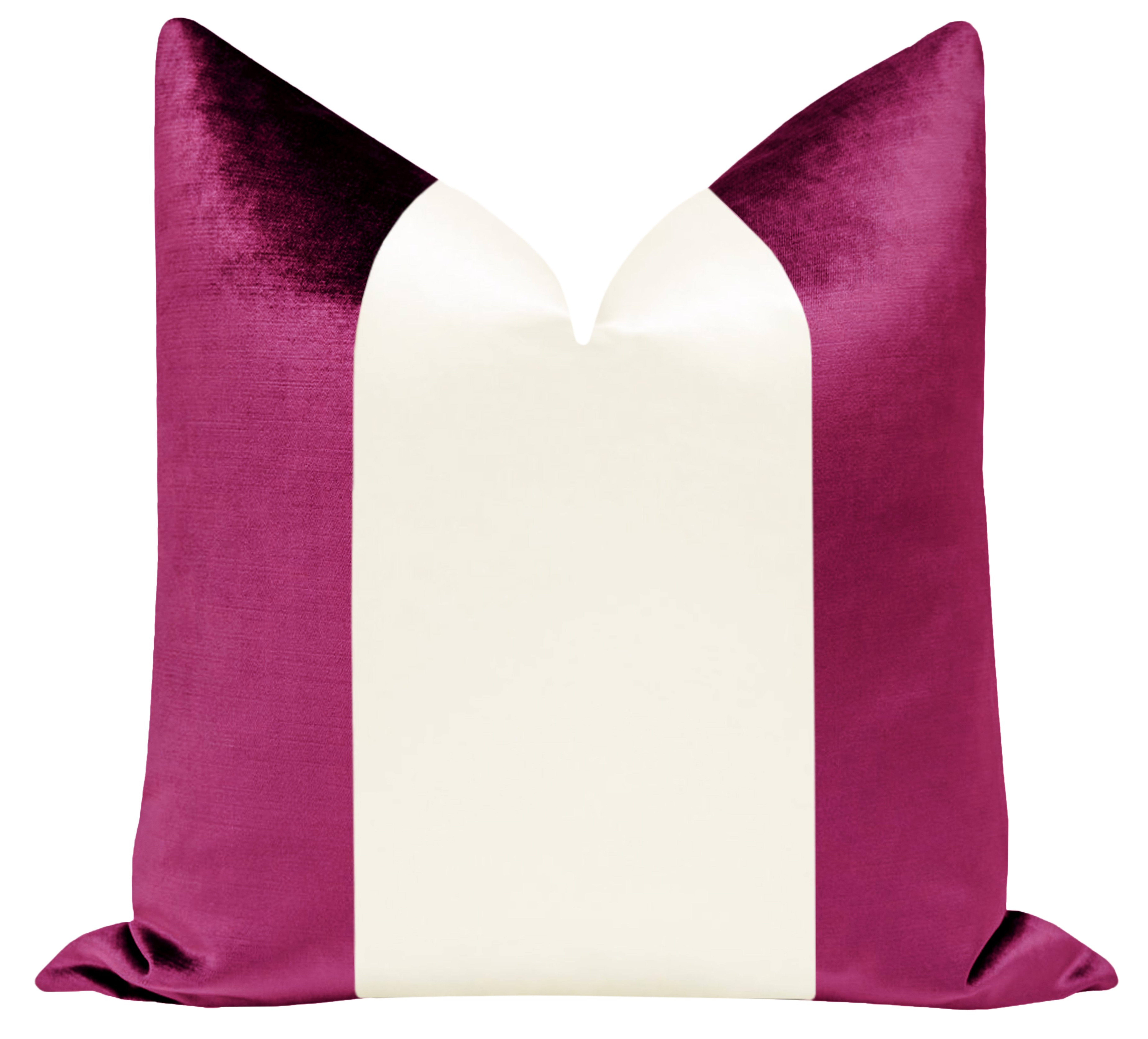 PANEL COLORBLOCK :: FAUX SILK VELVET // MAGENTA + ALABASTER SILK - 18" X 18" - Little Design Company