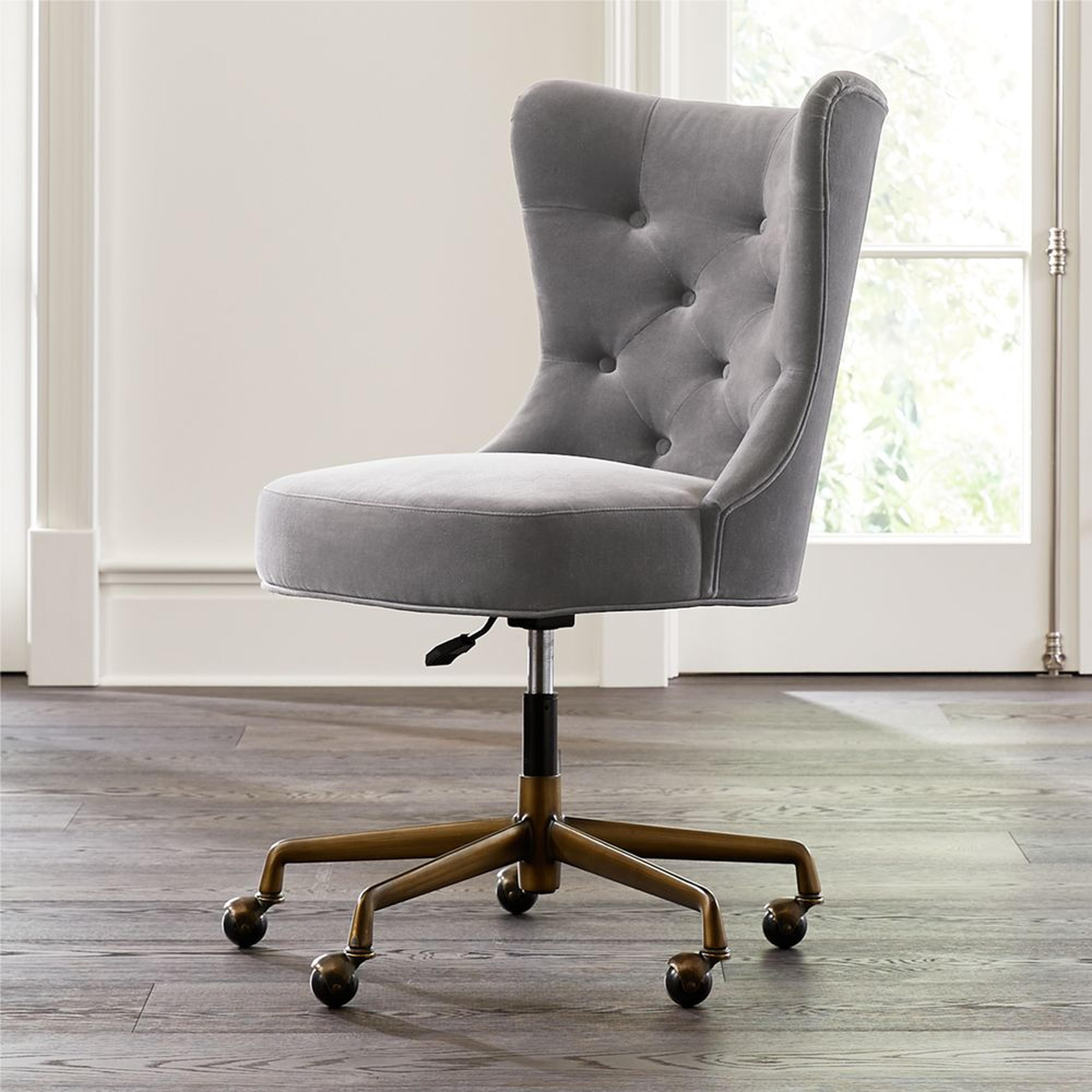 Isla Grey Velvet Office Chair - Crate and Barrel