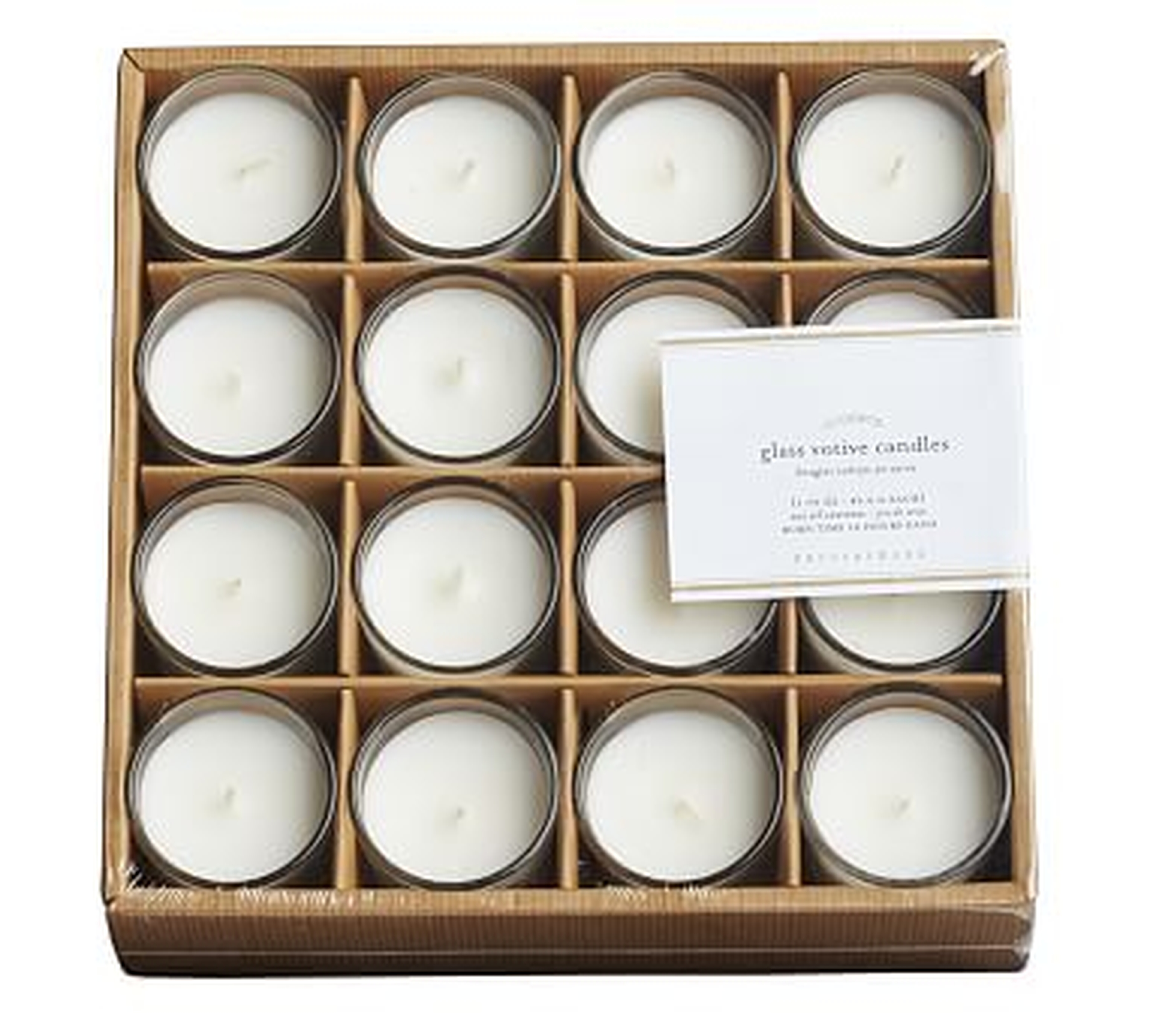 Unscented Filled Glass Votive Candles, Set Of 16 - Ivory - Pottery Barn