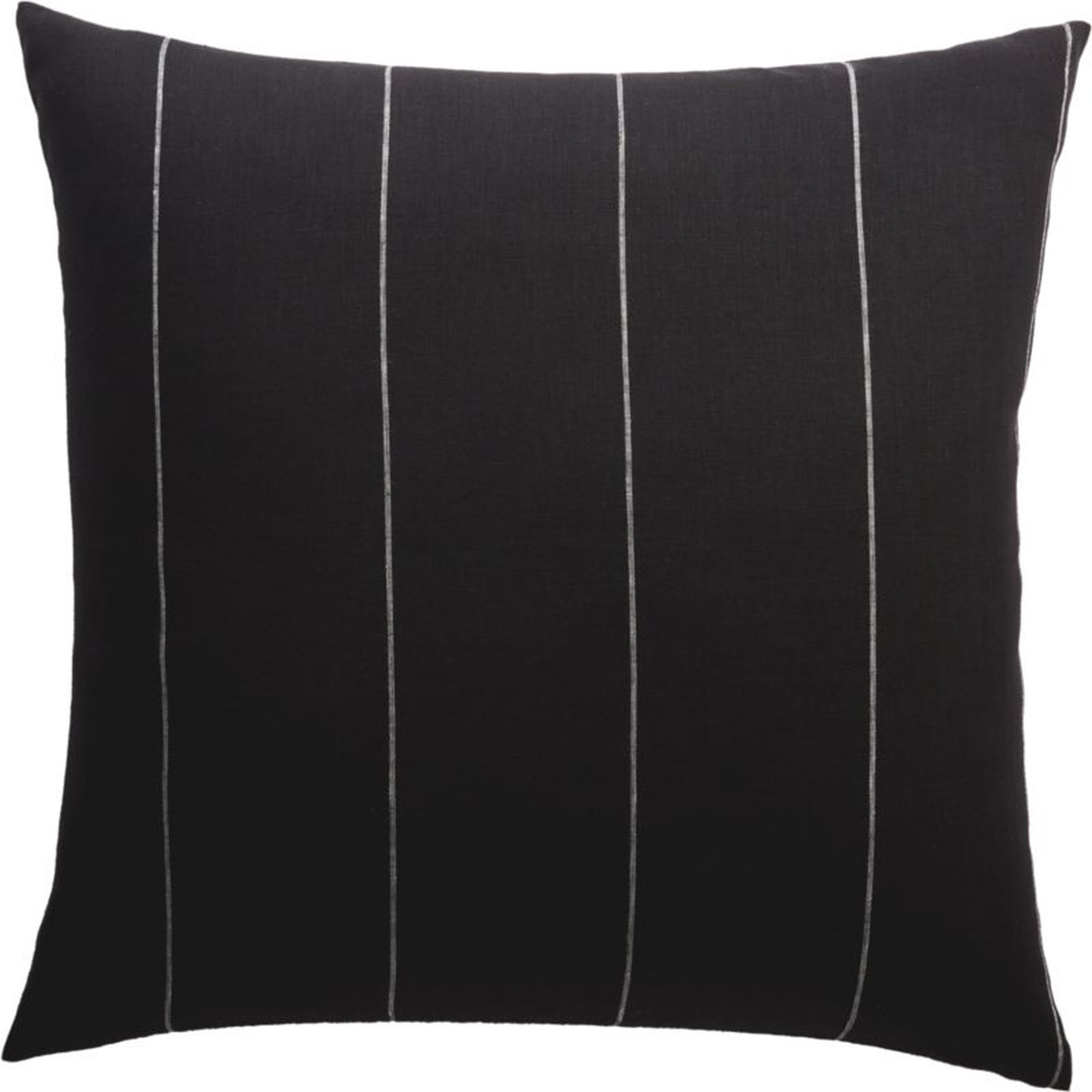 Pinstripe Linen Pillow with Feather-Down Insert, Black, 20" x 20" - CB2