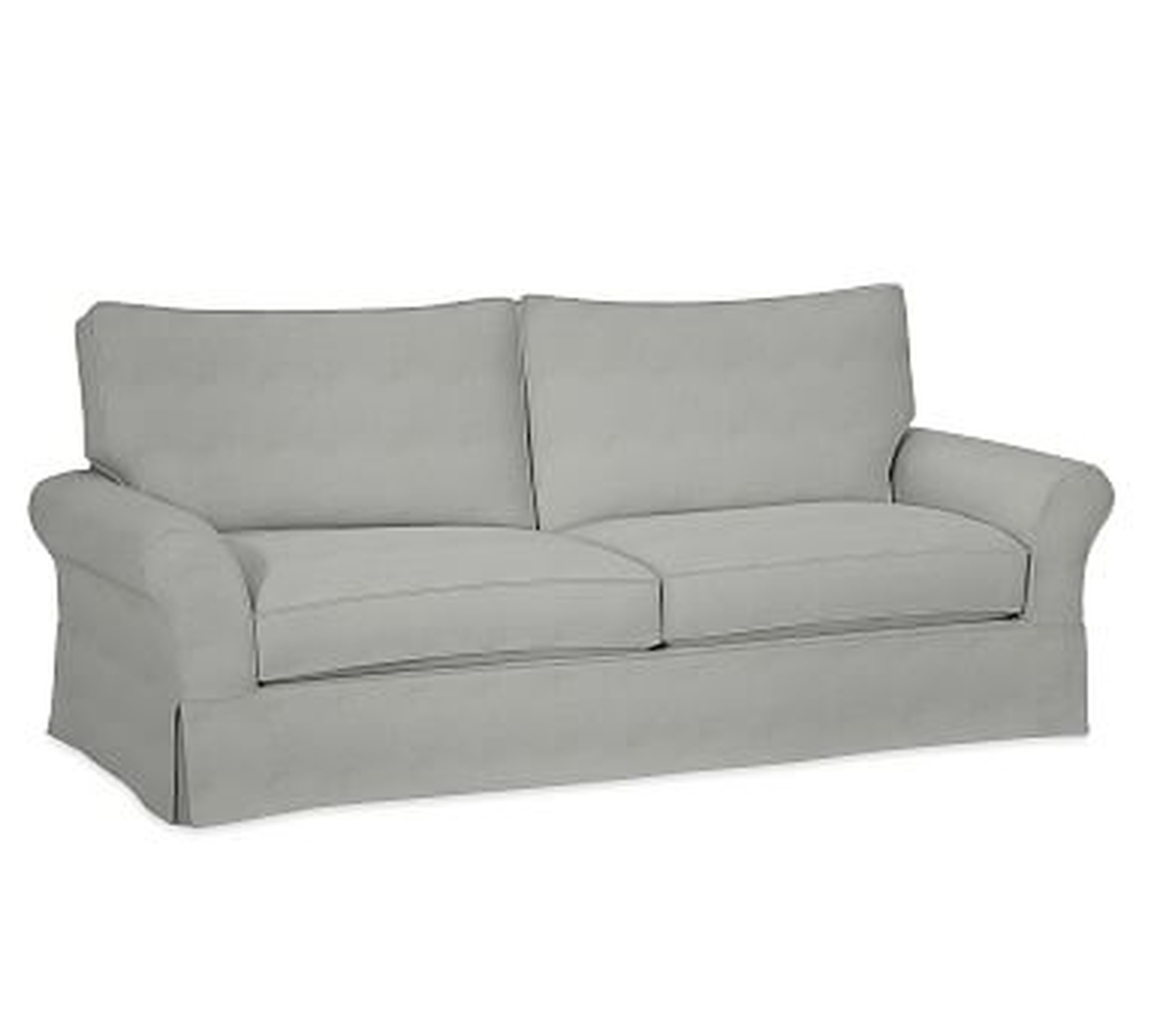 PB Comfort Roll Arm Slipcovered Grand Sofa 92", Box Edge Down Blend Wrapped Cushions, Basketweave Slub Ash - Pottery Barn