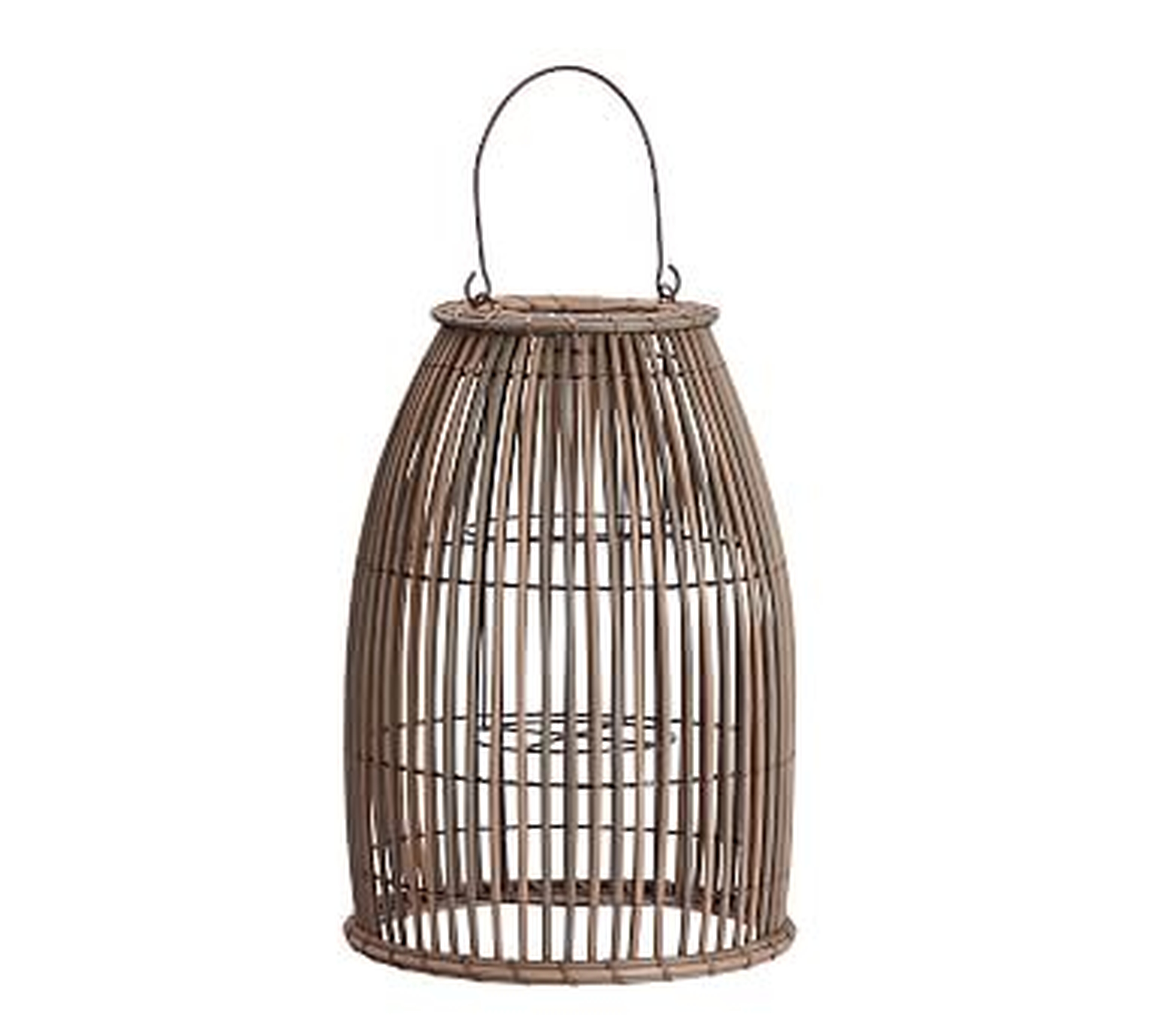 Careyes All-Weather Outdoor Wicker Lantern, Grey - Small - Pottery Barn