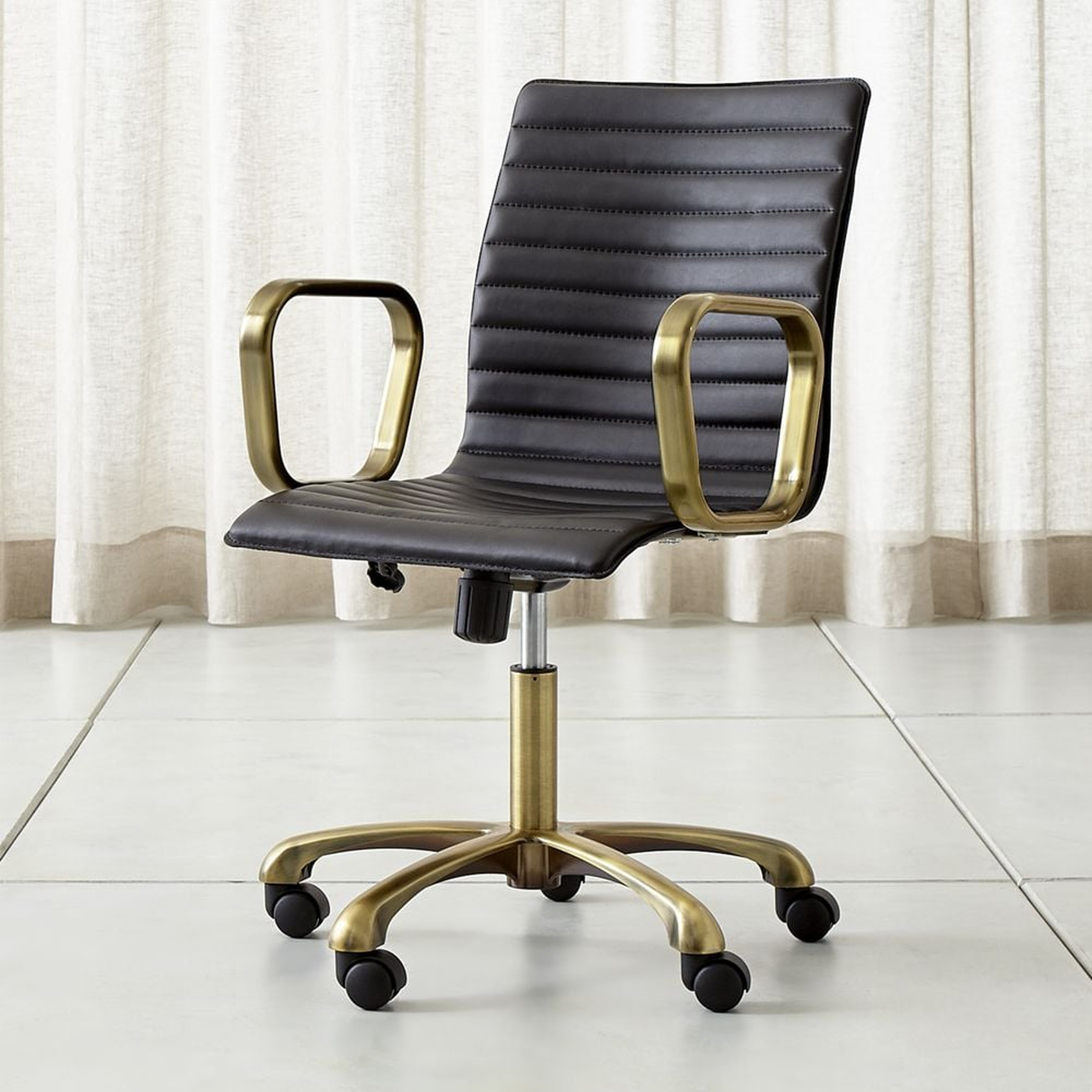 Ripple Black Leather Office Chair with Brass Frame - Crate and Barrel