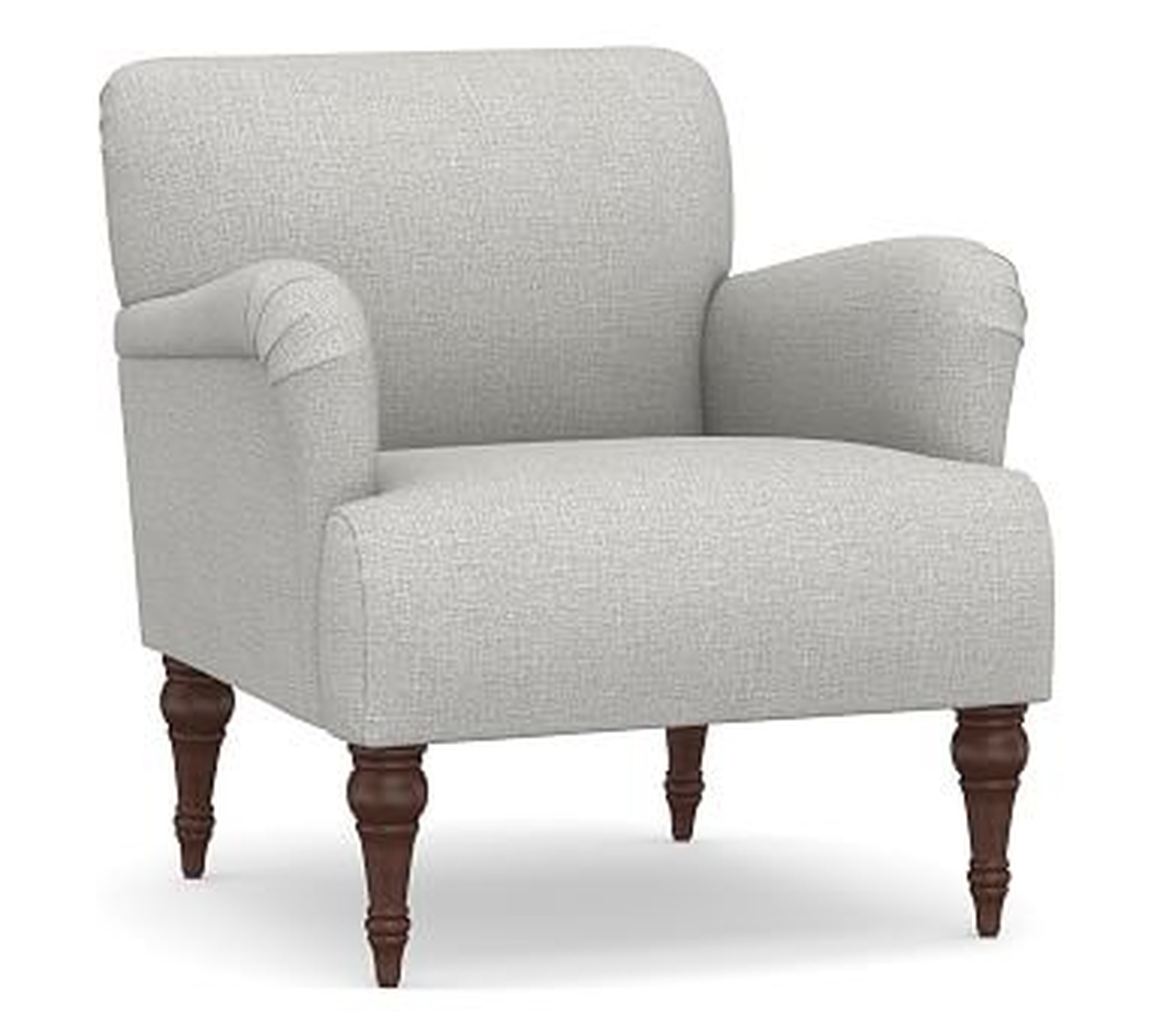 Hadley Upholstered Armchair, Polyester Wrapped Cushions, Basketweave Slub Ash (5-8 Weeks (Made-to-Order) - Pottery Barn