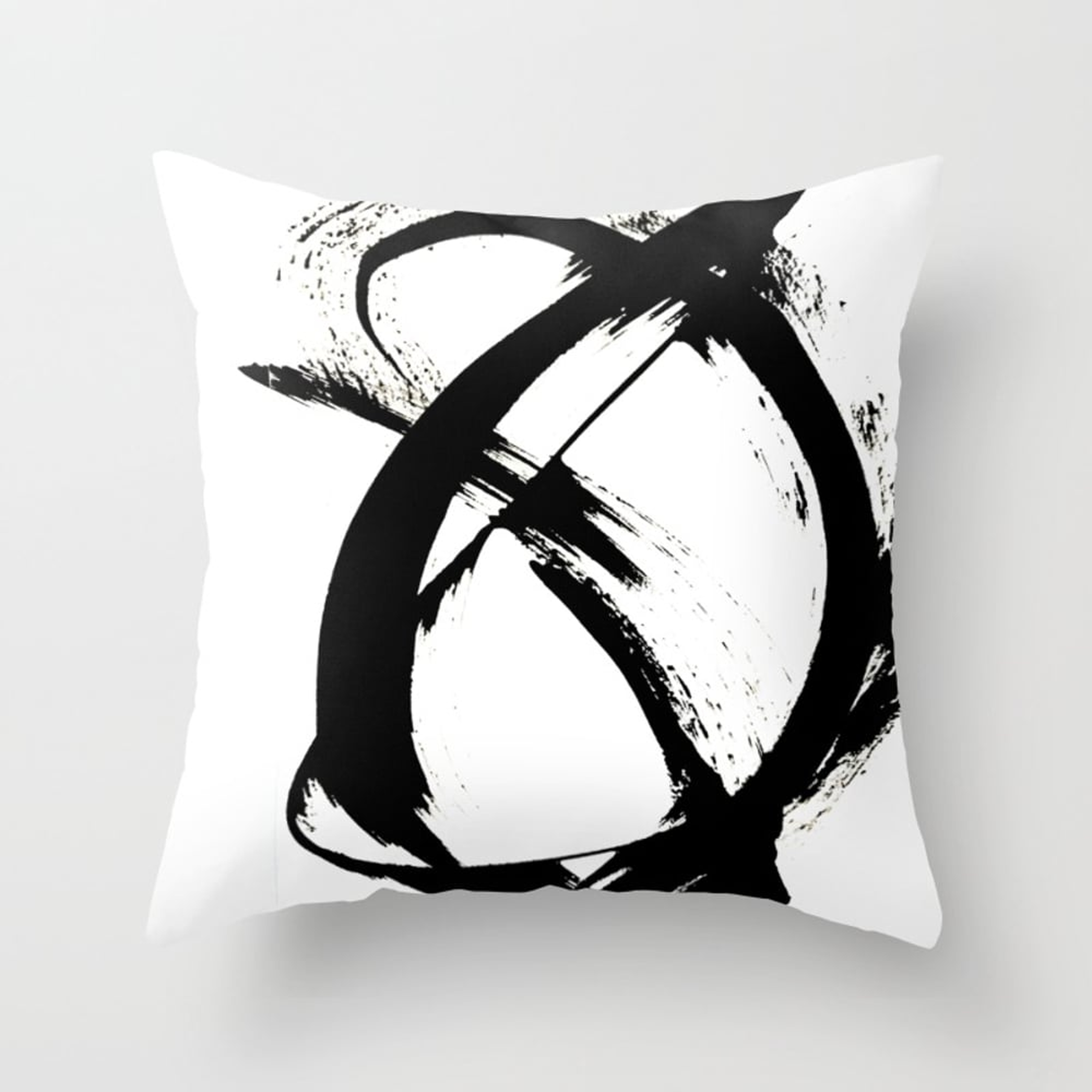 Brushstroke 7: A Minimal, Abstract, Black And White Piece Throw Pillow by Alyssa Hamilton Art - Cover (18" x 18") With Pillow Insert - Outdoor Pillow - Society6