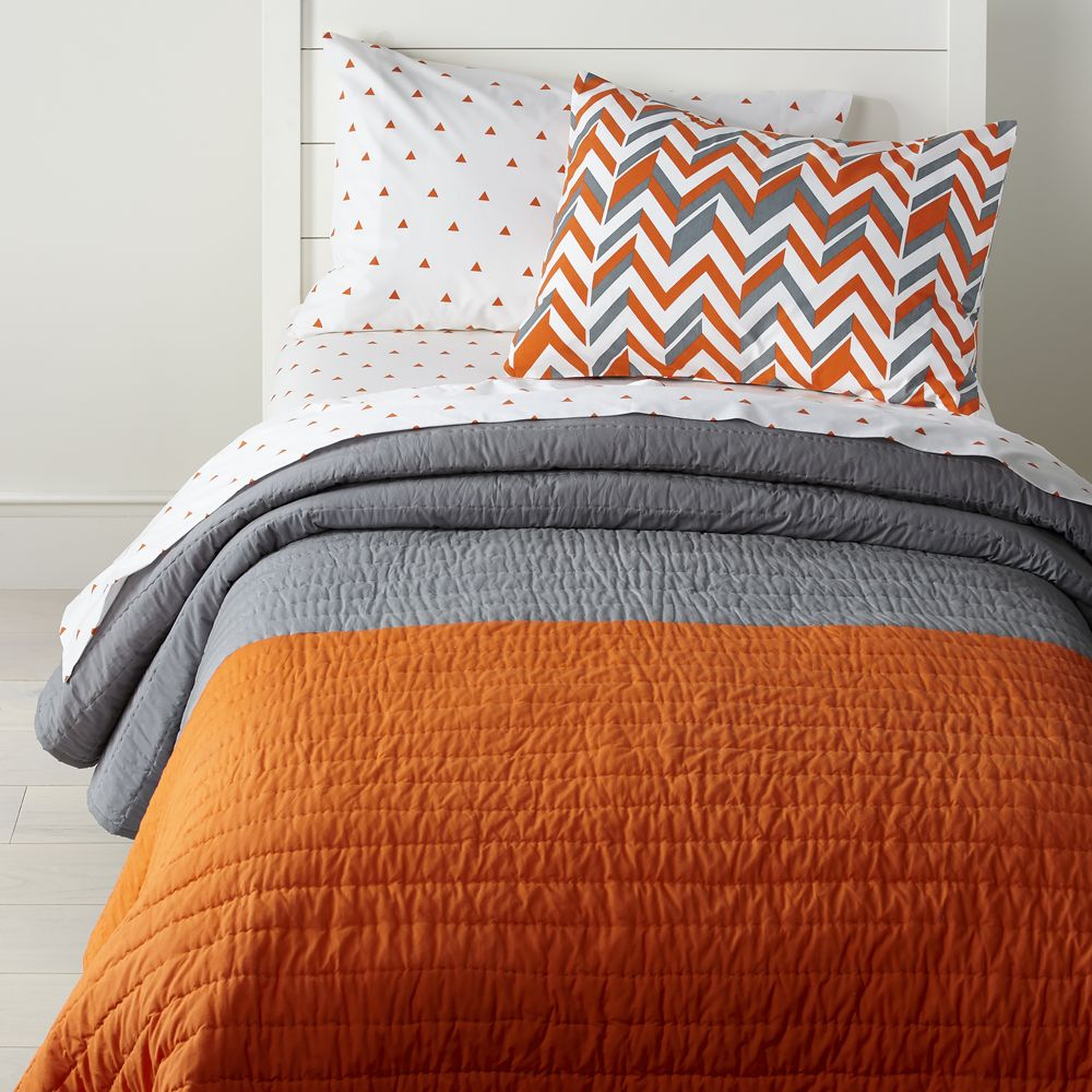 Little Prints Orange Twin Quilt - Crate and Barrel