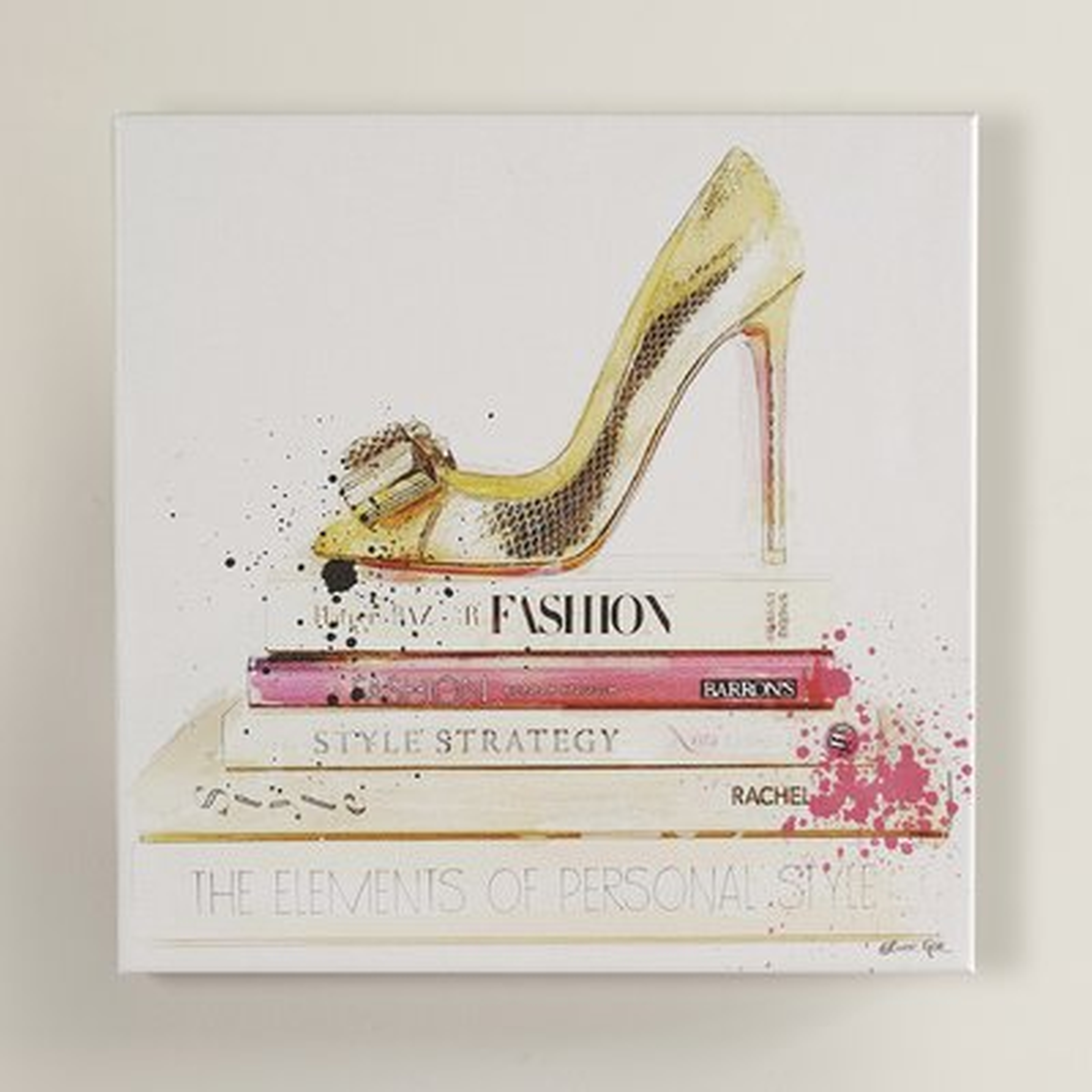 'Gold Shoe and Fashion Books Fashion and Glam' -  Picture Frame Graphic Art Print on Canvas - AllModern