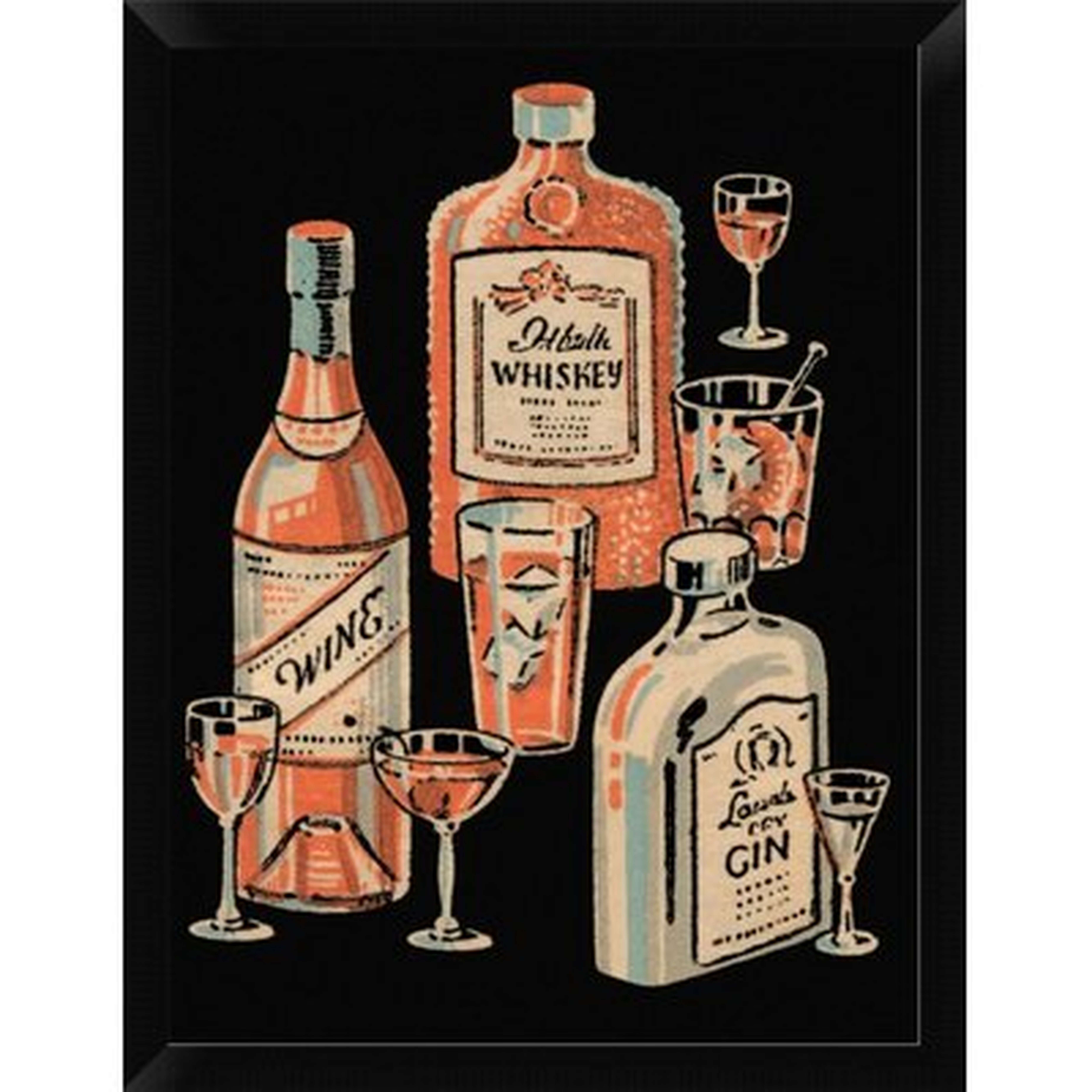 'Whiskey Wine and Gin' Framed Graphic Art Print - Wayfair