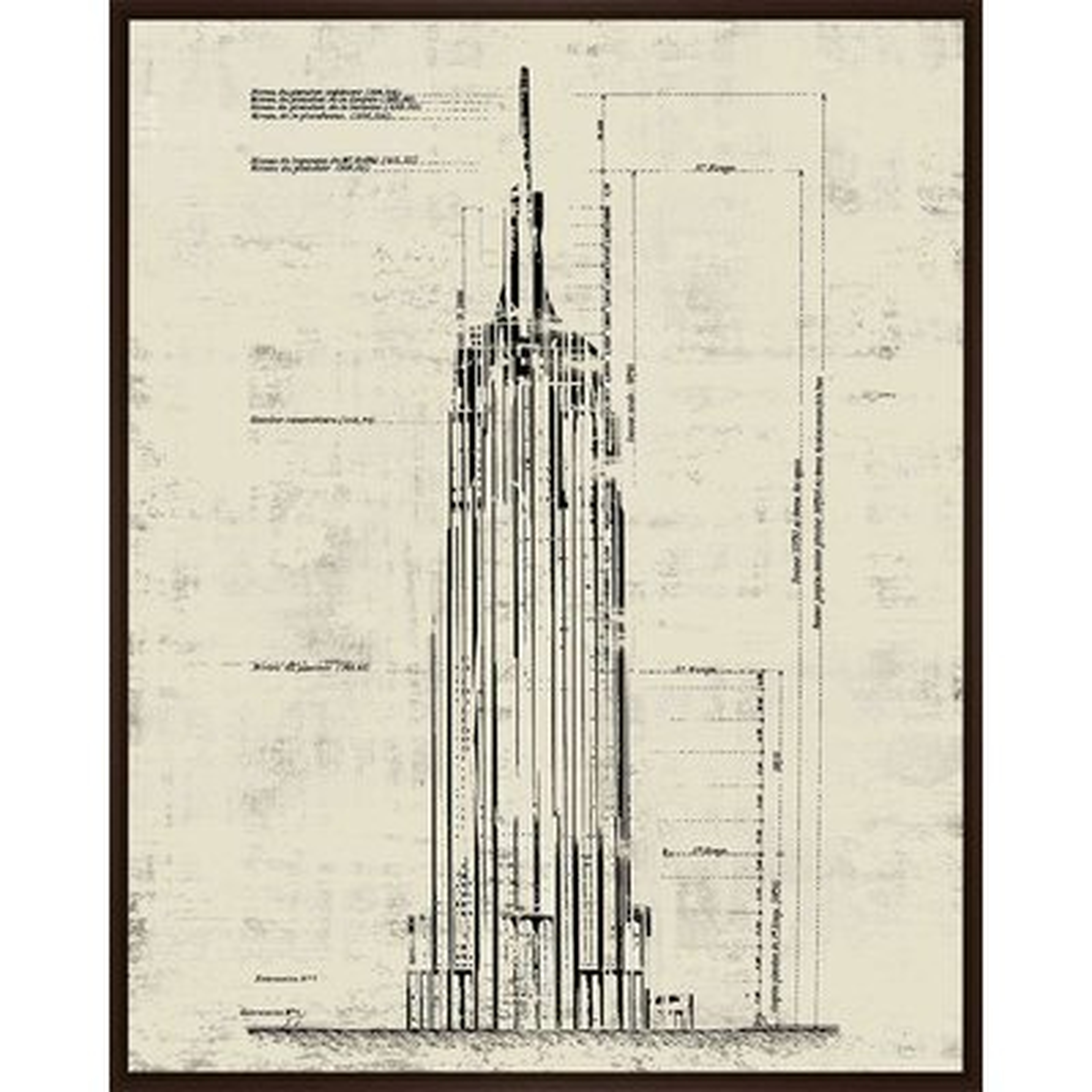 'Empire State Building Sepia Architectural Drawing' Framed Graphic Art Print on Canvas - Wayfair