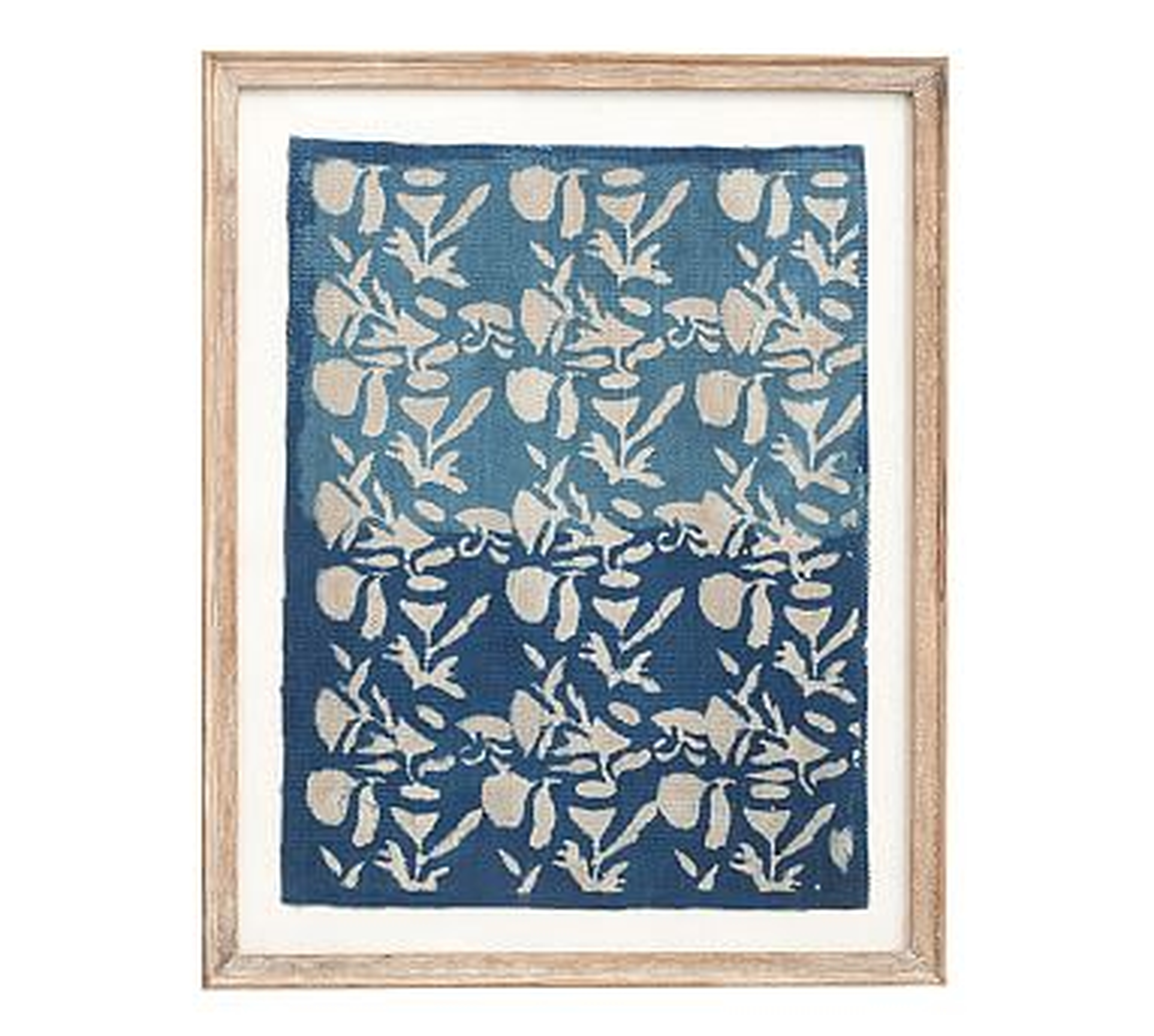 Framed Blue Textile Art, Floral Pattern - Pottery Barn