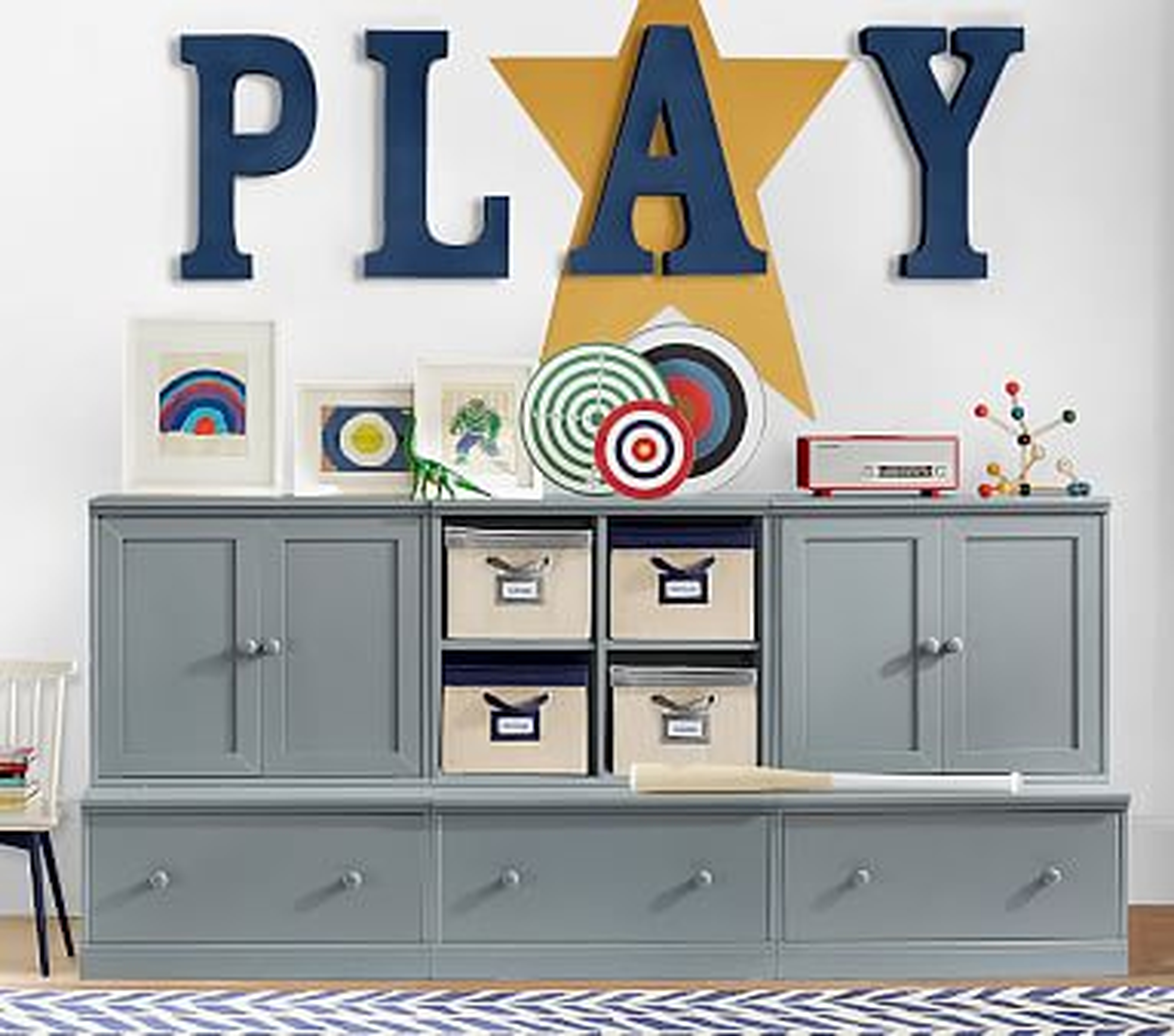 Cameron 1 Cubby, 2 Cabinets, & 3 Drawer Bases, Charcoal, In-Home Delivery - Pottery Barn Kids