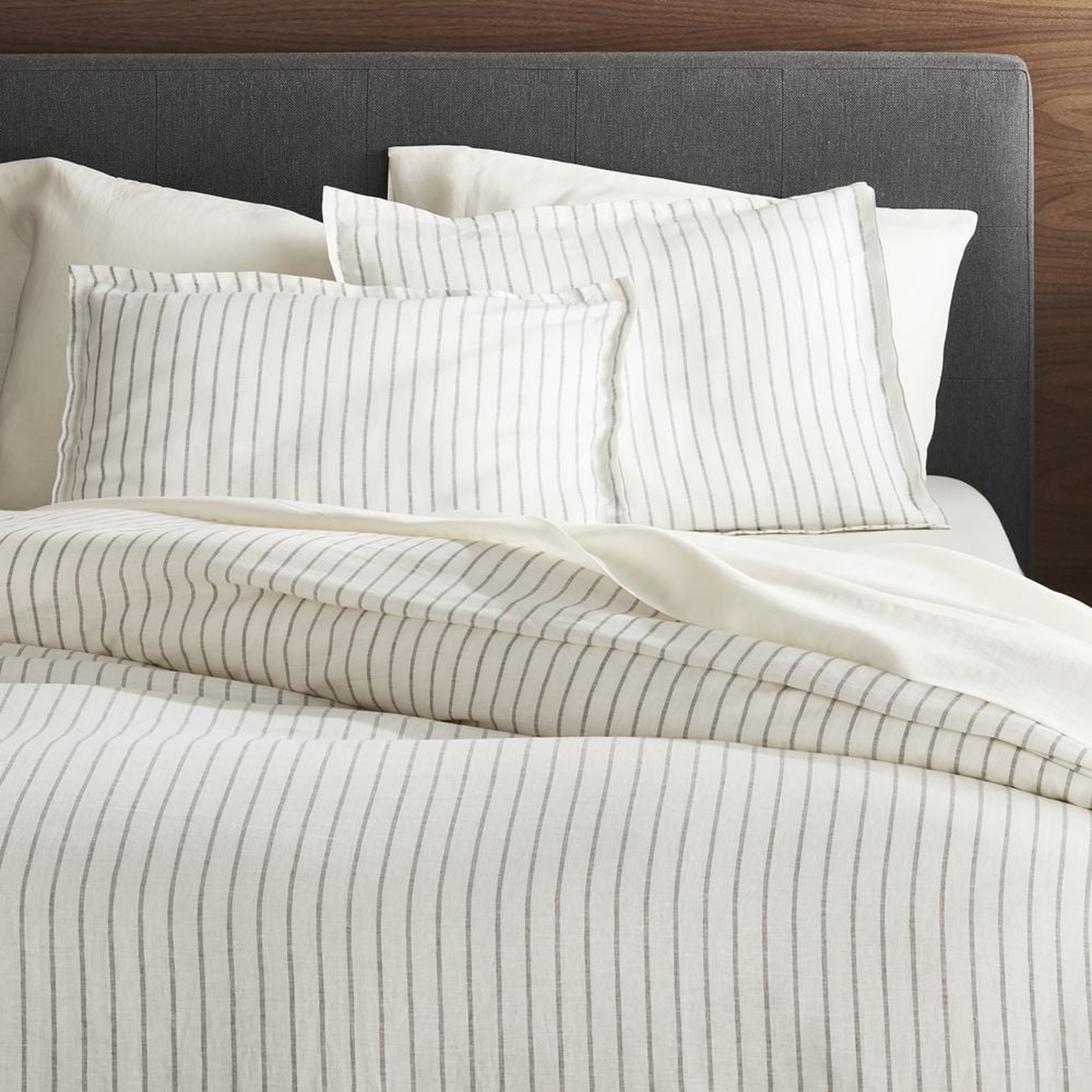Pure Linen Wide Stripe Warm White Full/Queen Duvet Cover - Crate and Barrel